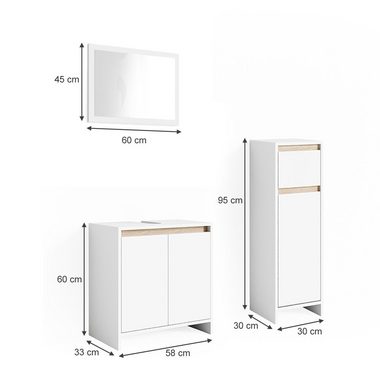 Vicco Badmöbel-Set Badezimmerset EMMA Weiß / Sonoma Set 2, (3-er Set, 3-St., 3-er Set)
