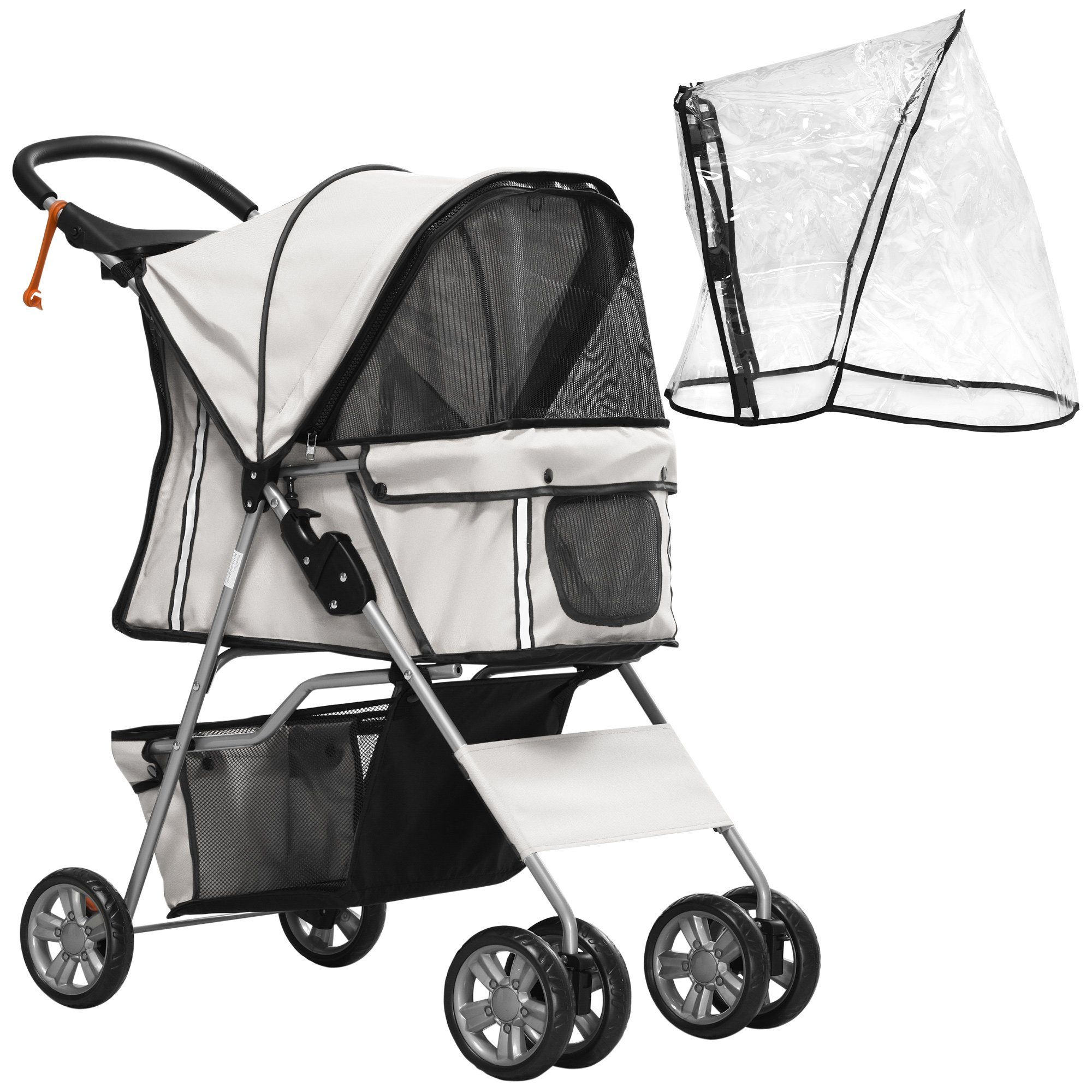 PawHut Hundebuggy Haustierbuggy, faltbar, mit Korb, Becherhalter, 75 x 45 x 97 cm, Grau, (1-tlg), Hundebuggy