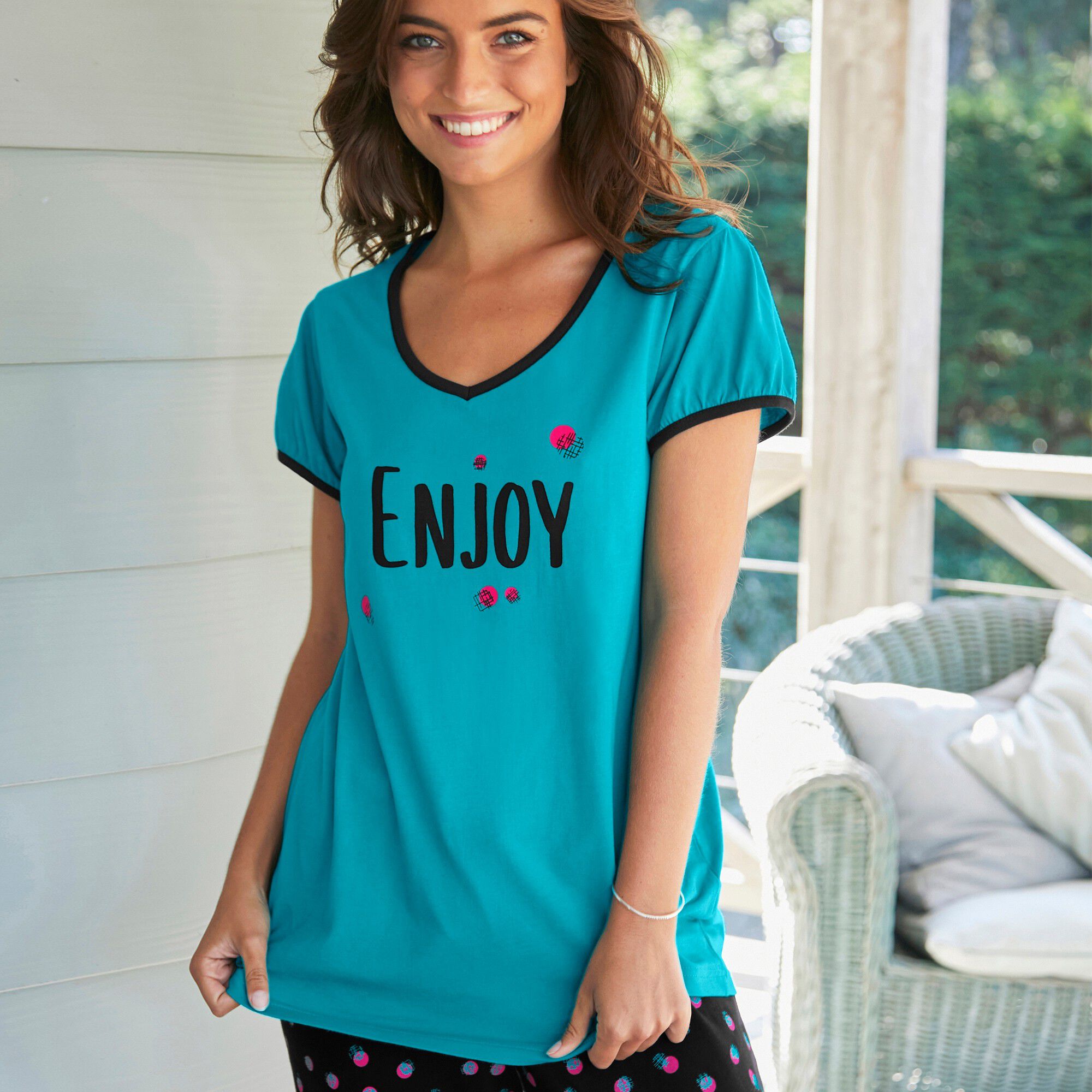 Tee-shirt manches courtes coton uni imprimé placé 