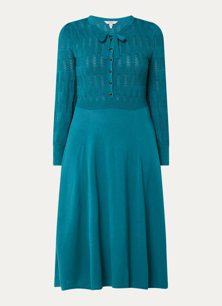 Robe tunique midi en maille fine Susannah de LKBennett, ornée d'un motif ajouré et d'un nœud.