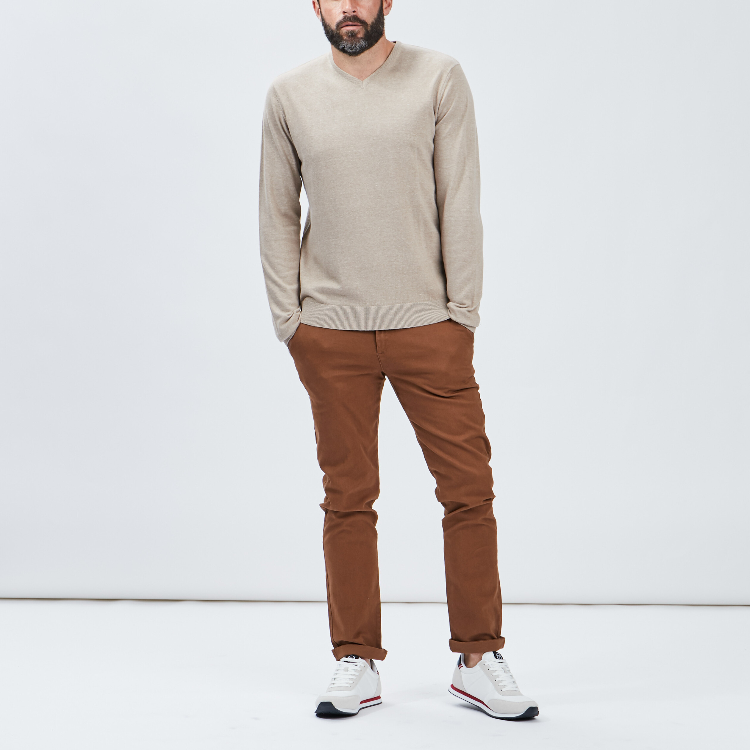 Pull avec col en V sable homme | La Halle