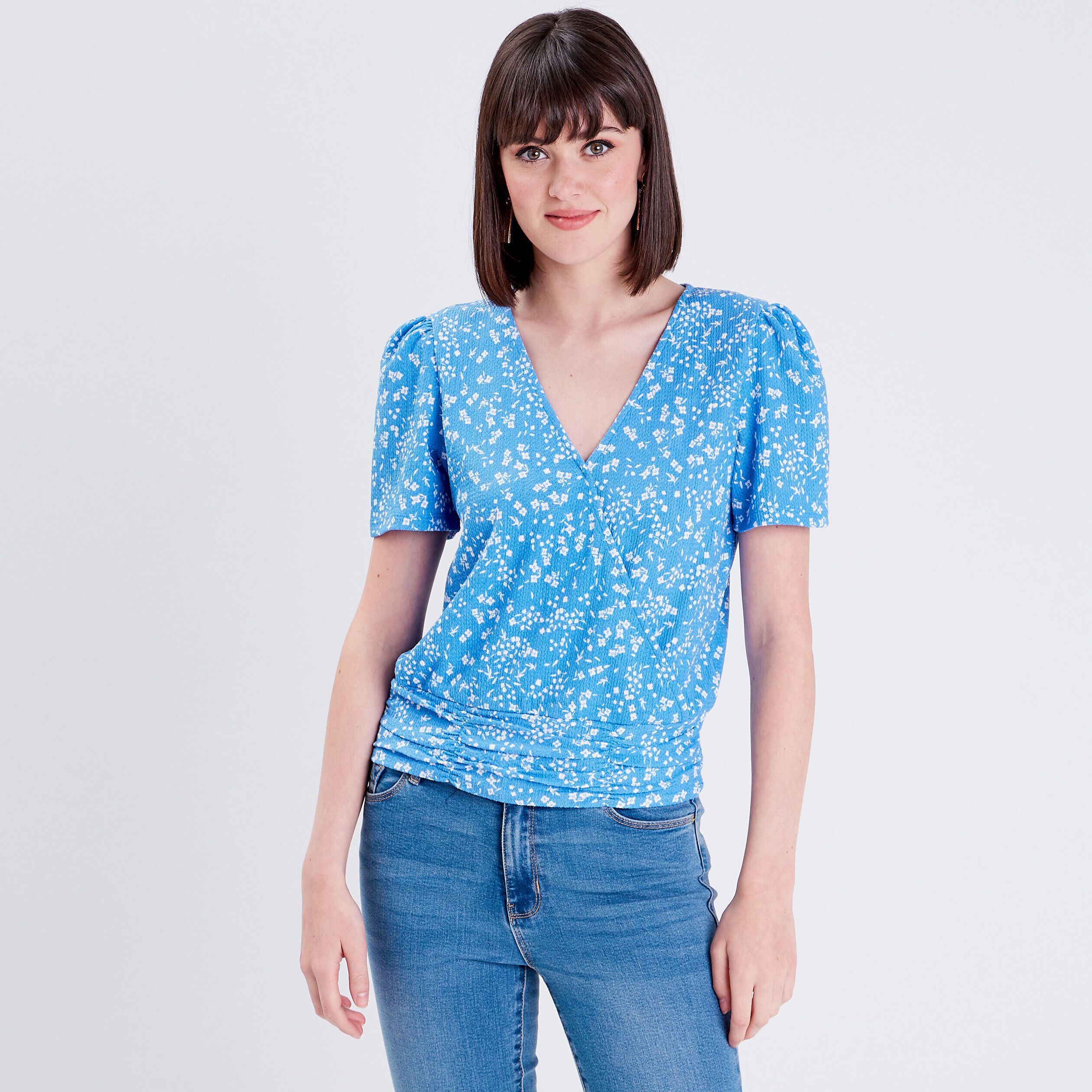 Blouse manches courtes bleu femme | Cache Cache