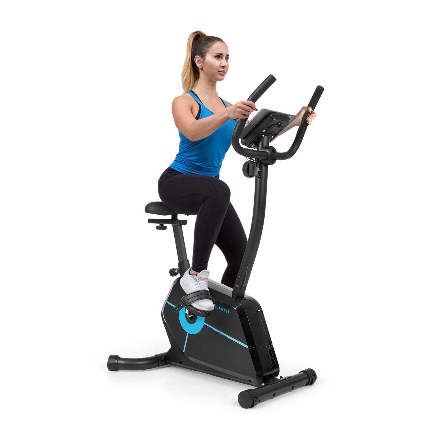 KLARFIT Heimtrainer Tauon (Tablet-Halterung ;pullsmesser;Trainingscomputer mit LCD-Display)