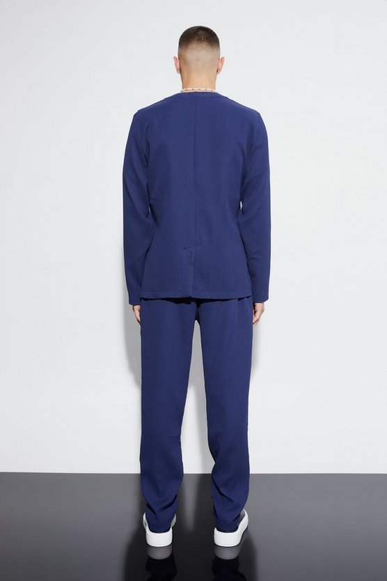 Kragenloser Slim-Fit Blazer mit verdeckten Knöpfen
