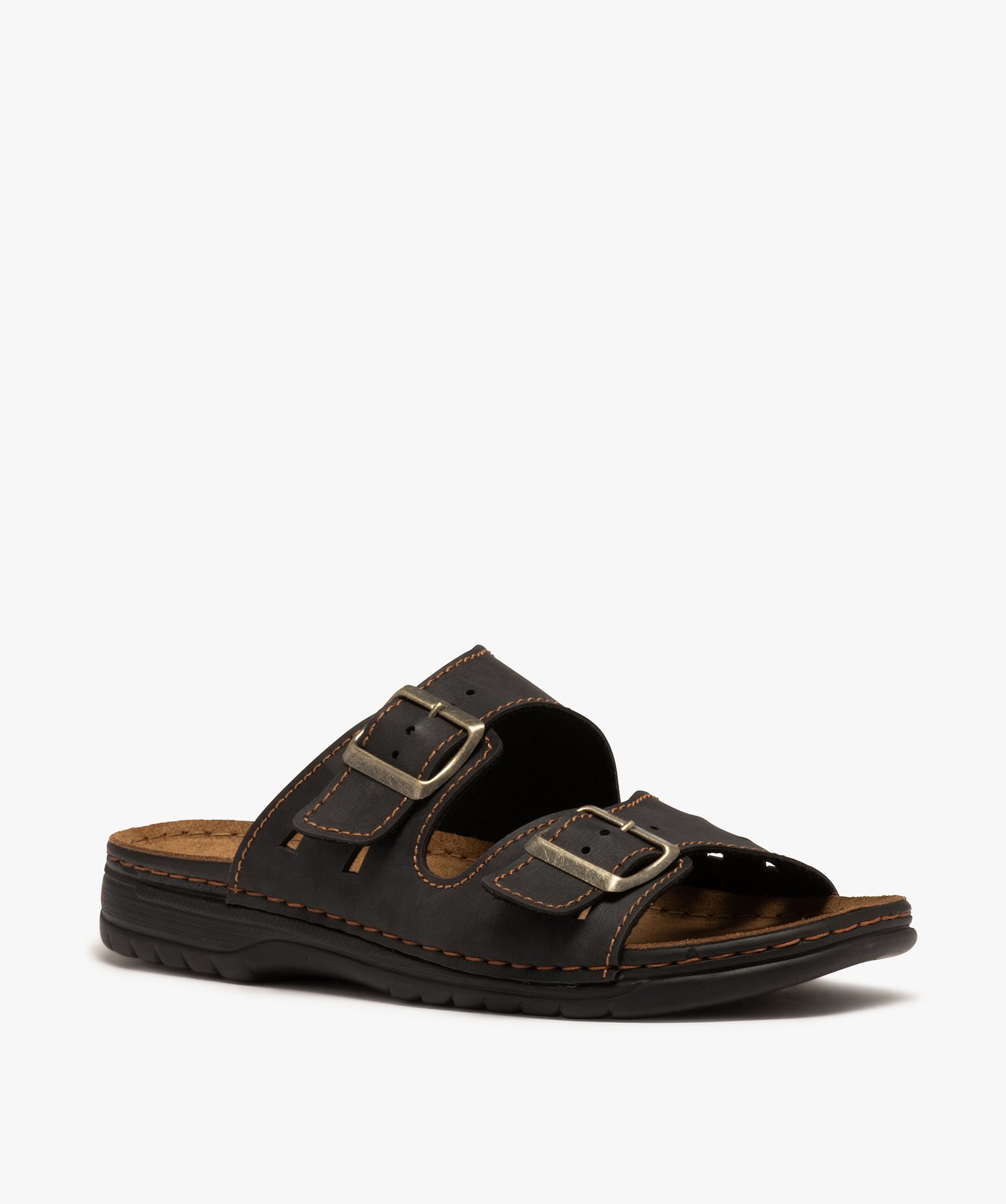 Mules homme confort à larges brides à boucle noir | GEMO