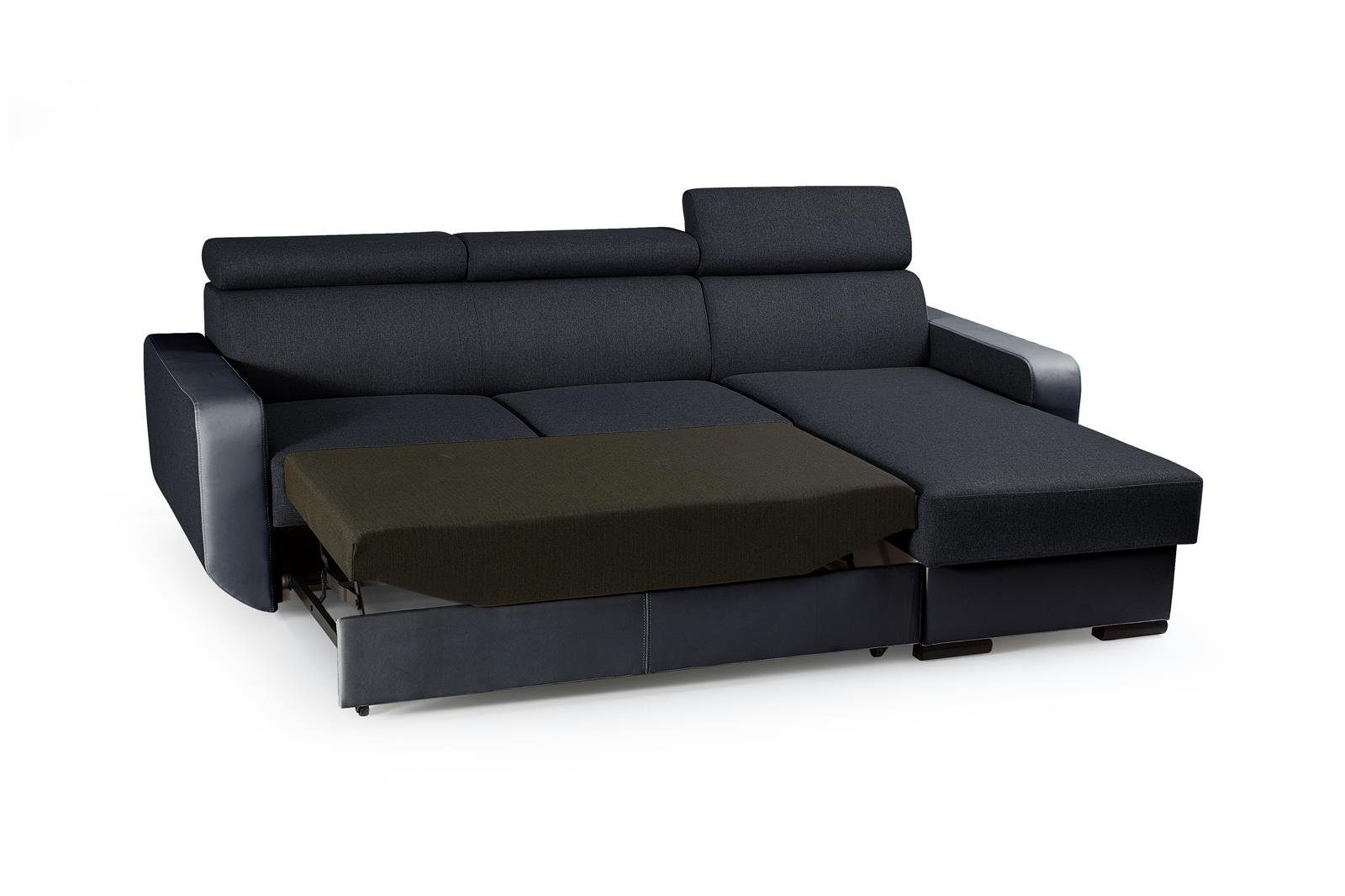 Beautysofa Ecksofa IMPAL, Polsterecke aus Struktur-Gewebe und Kunstleder, Bettkasten, universelle Ottomane, verstellbaren Kopfstützen, Schlaffunktion mit Liegefläche 202 x 130 cm