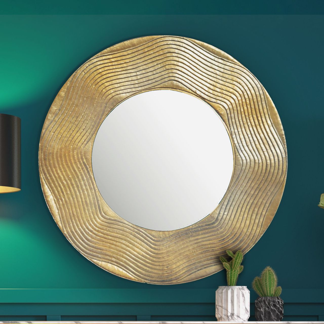 Wohnling Wandspiegel Wellenmuster 74 cm Metall