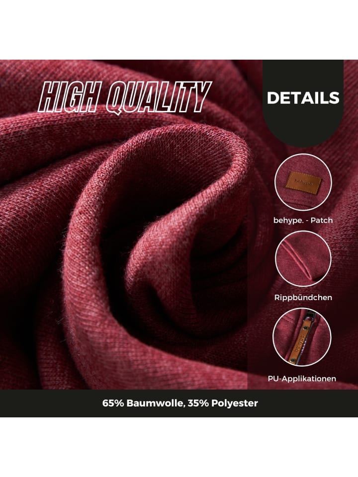 behype Sweatjacke - BHOMNOI Hoodie Weicher Kapuzenpullover Sweatshirt in Weinrot günstig kaufen