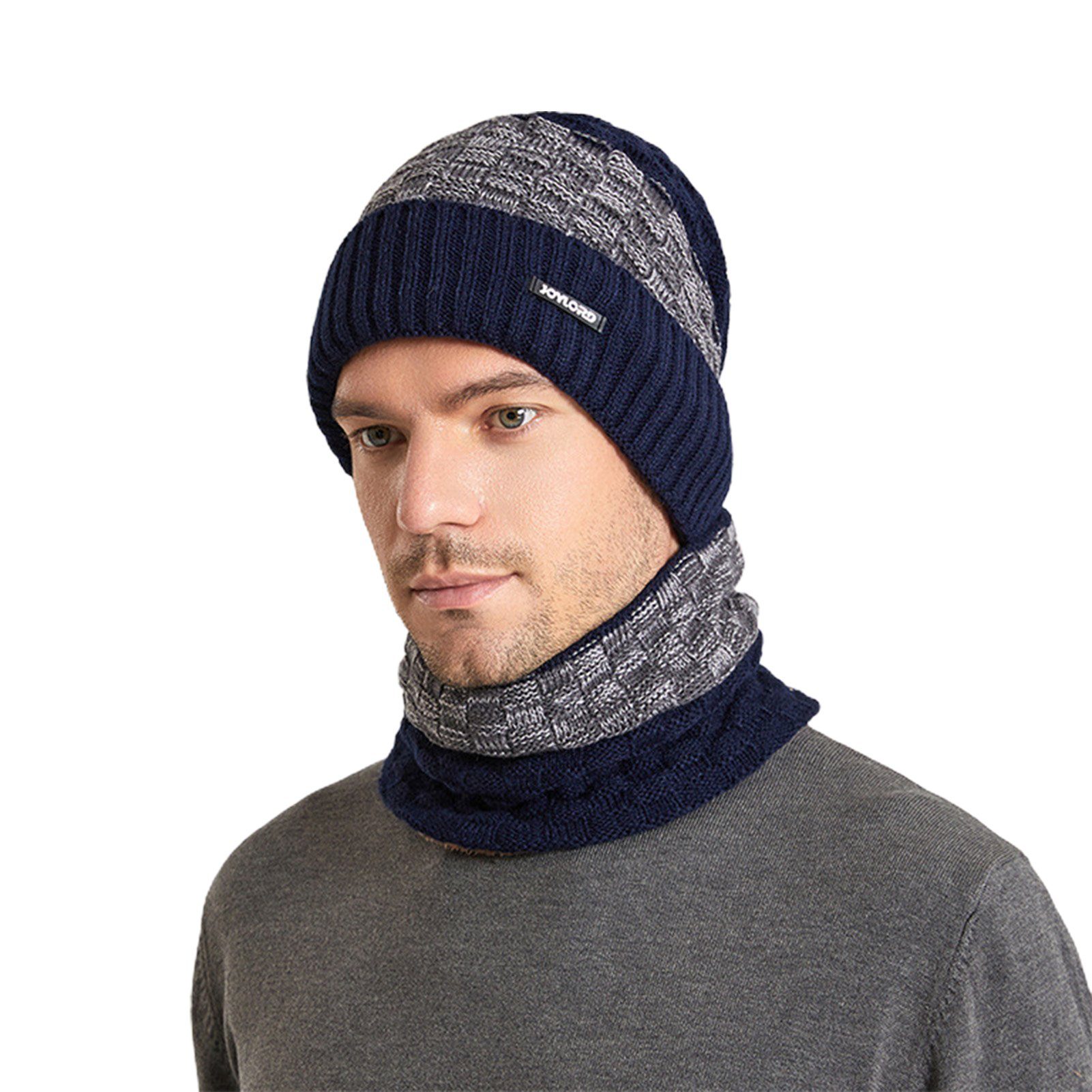 Rutaqian Strickmütze Wintermütze Strickmütze mit Schal 2 In 1 Wintermütze Schal Set, Warme Beanie Hat und Winterschal