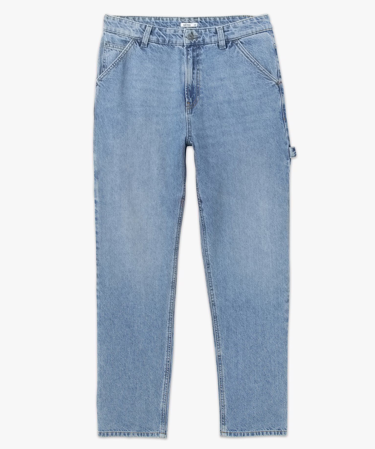 Jean homme style charpentier en denim délavé bleach | GEMO