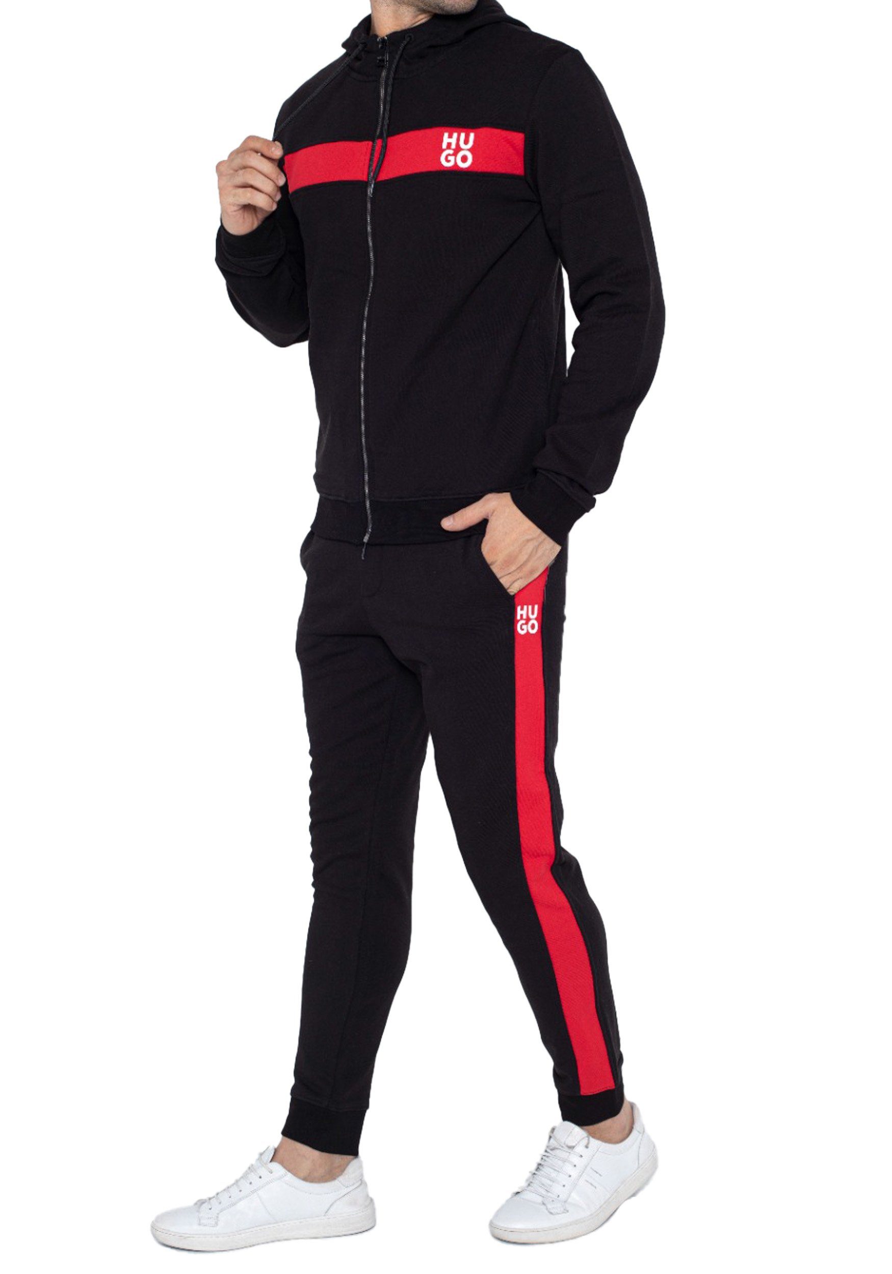 HUGO Jogginganzug Herren Jogger Hugo Boss Trainingsanzug (mit Oberteil und Hose), aus Baumwoll-Terry mit Streifen und Stack Logos