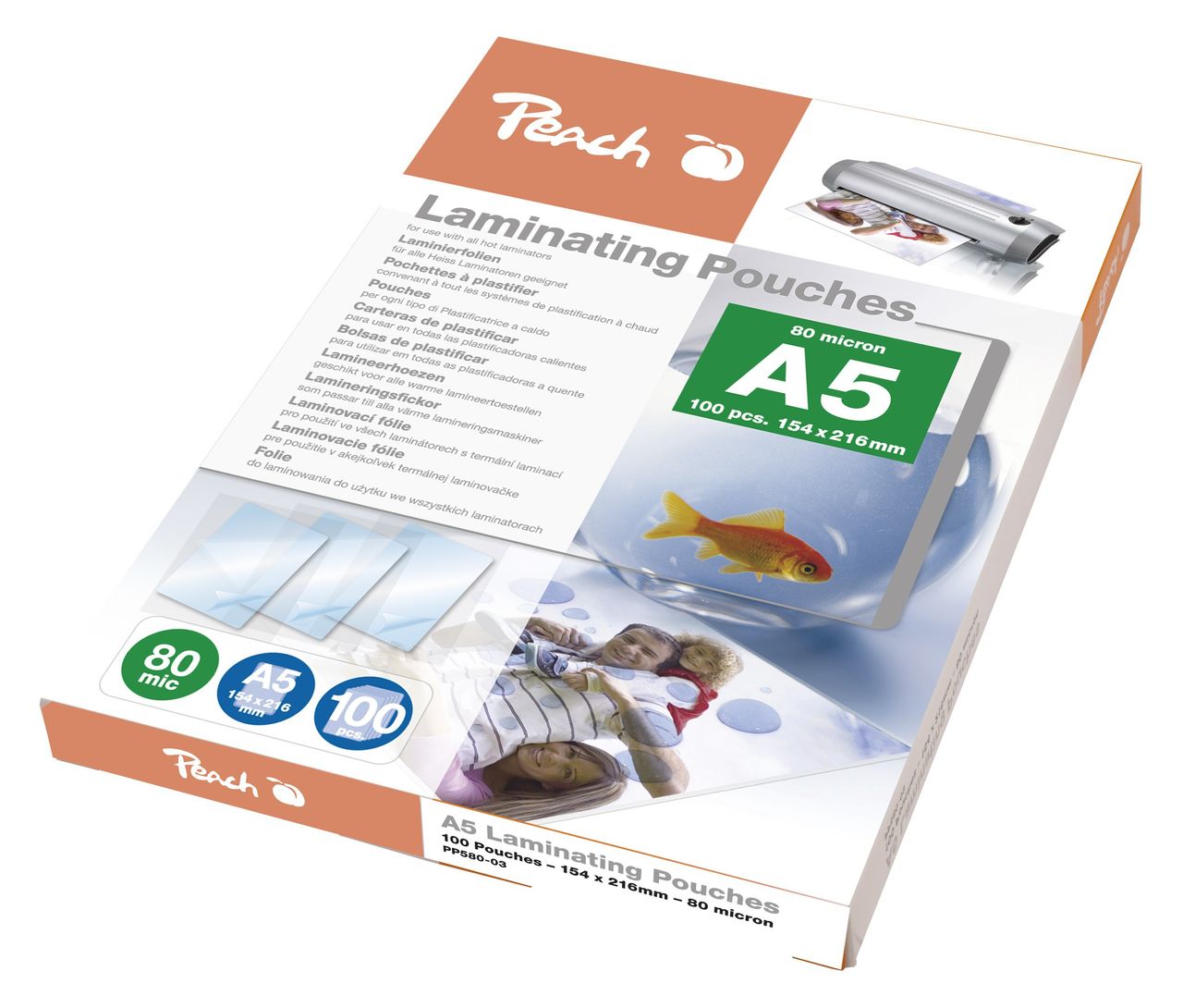 Peach Laminierfolien A5, 80 mic, glänzend, PP580-03, 100 Stk.