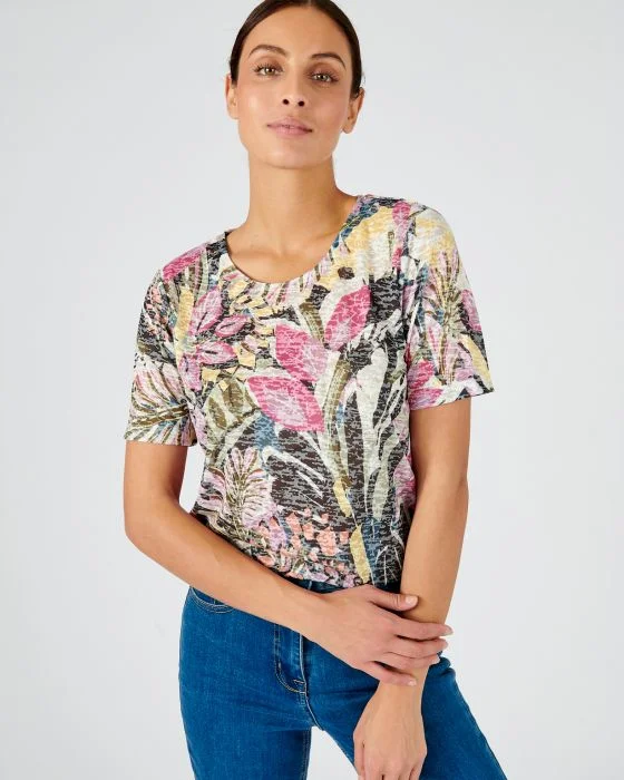 Tee-shirt manches courtes maille dévorée imprimée