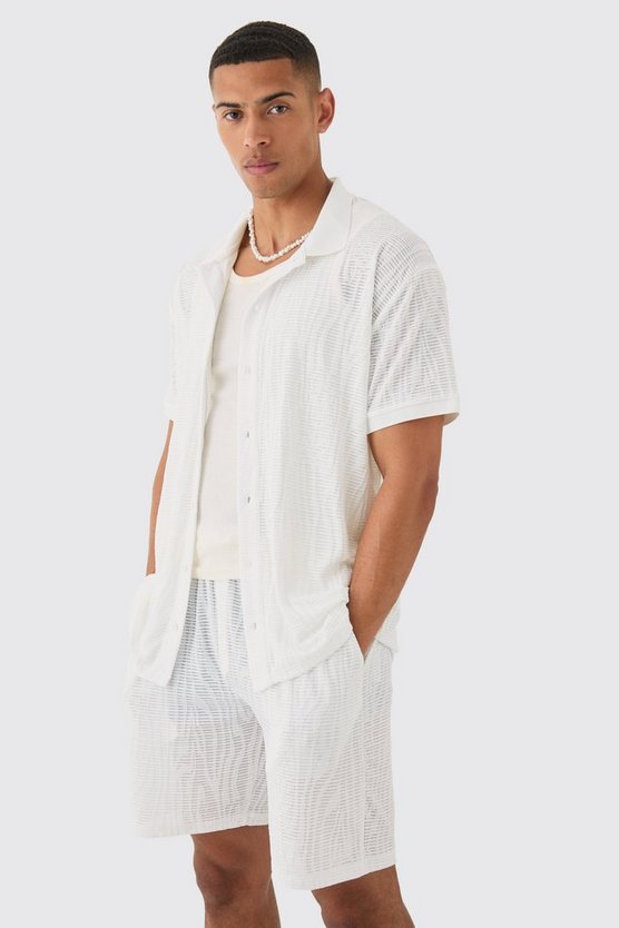 Geripptes Oversize Hemd & Shorts mit Animalprint