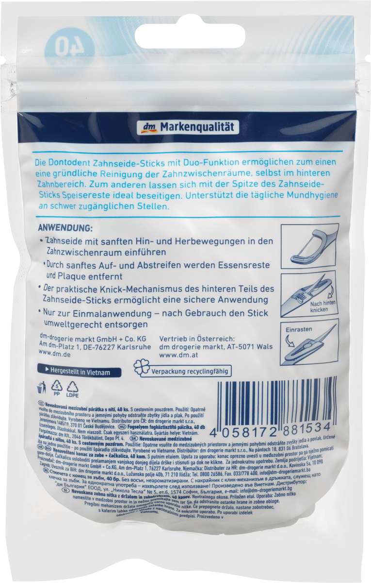 Dontodent Zahnseidesticks ungewachst mit Etui, 40 St, 40 St