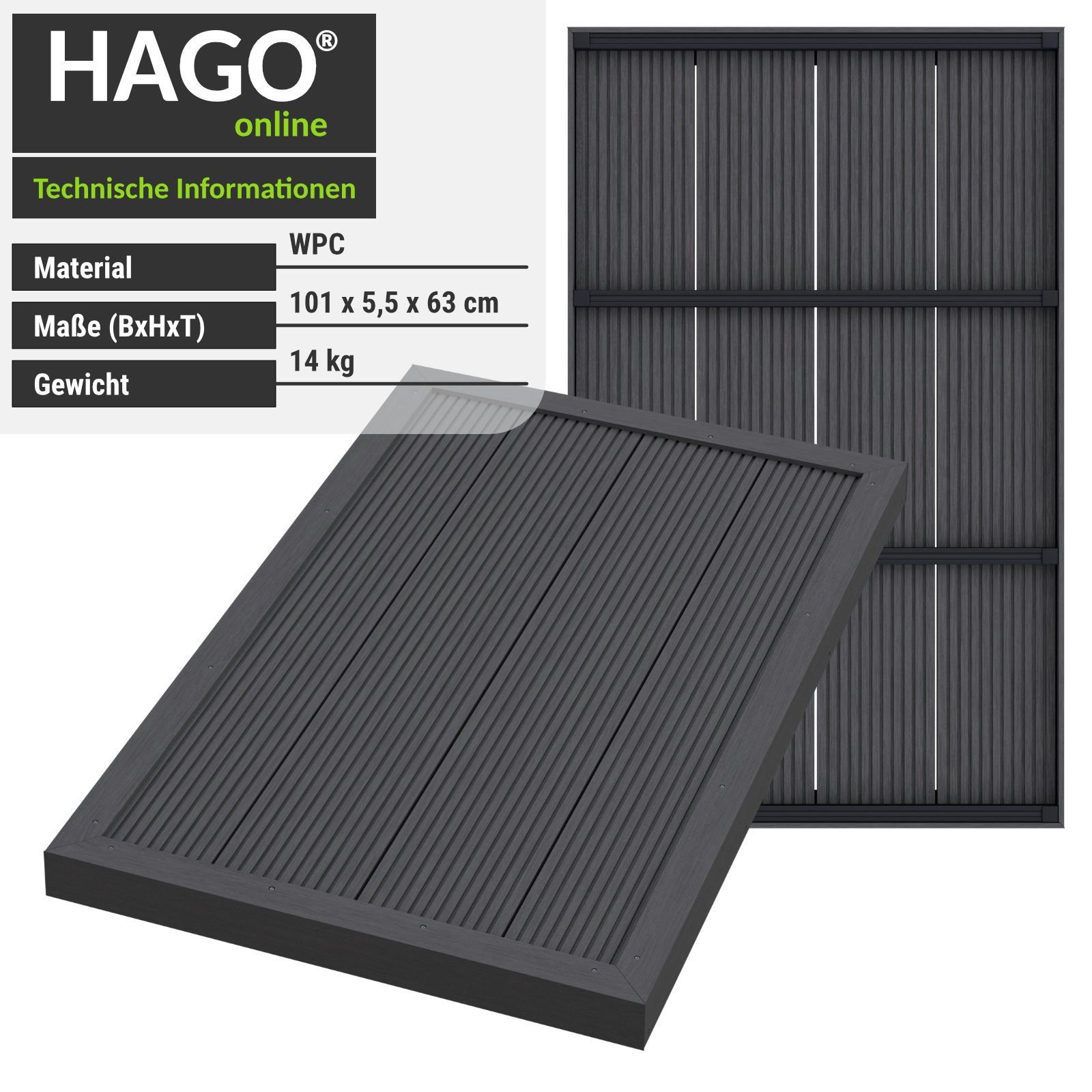 HAGO Solardusche WPC Bodenelement Gartendusche Solardusche Bodenplatte Pool Stehbrett