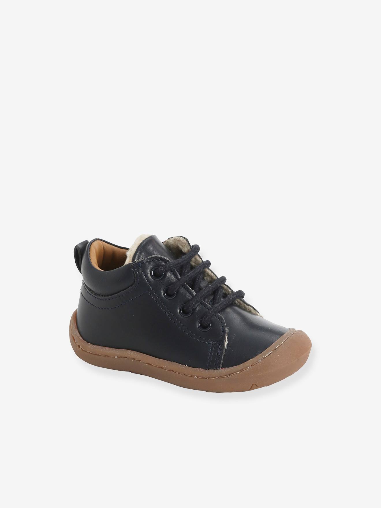 Vertbaudet Jungen Baby Krabbelschuhe, pflanzlich gegerbtes Leder - marine