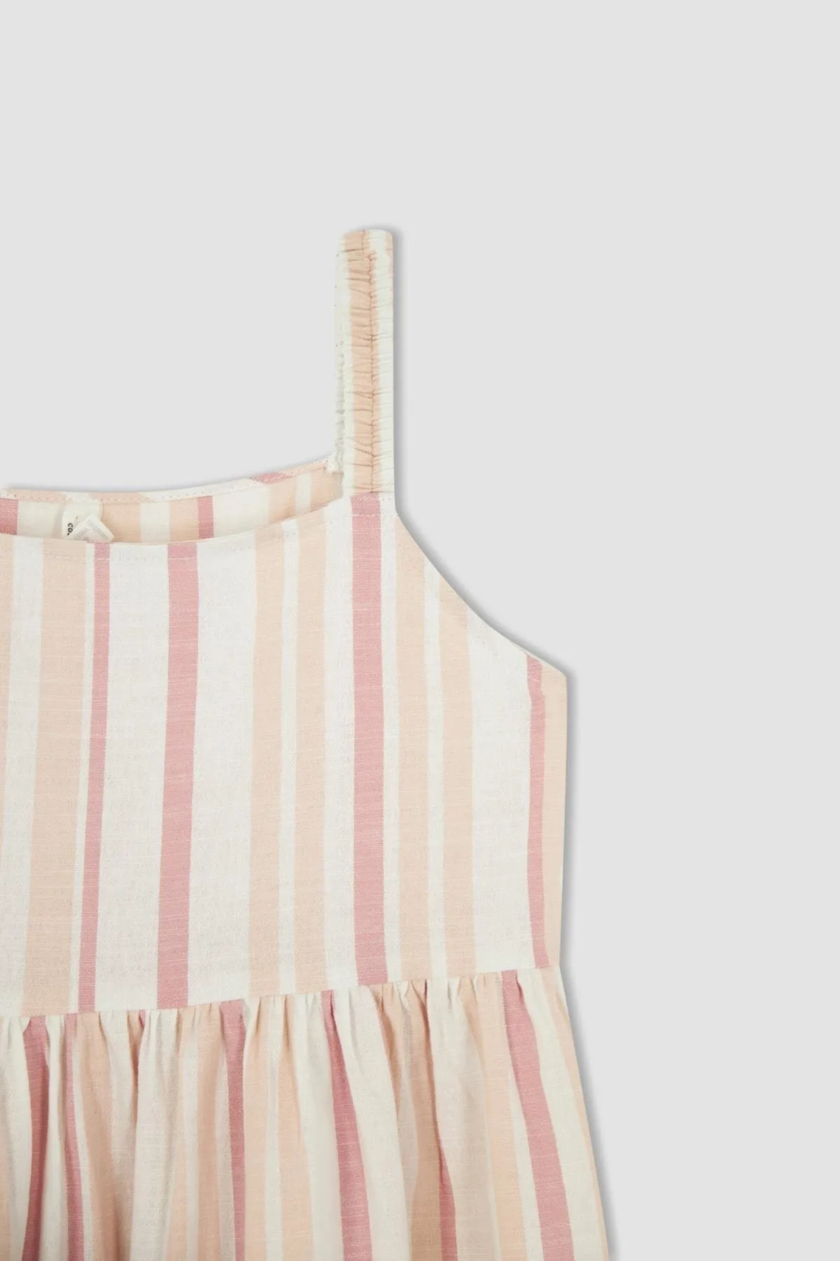 DeFacto  Mädchen-Sommerkleid in normaler Passform mit gestreiften Volantträgern und Leinenoptik