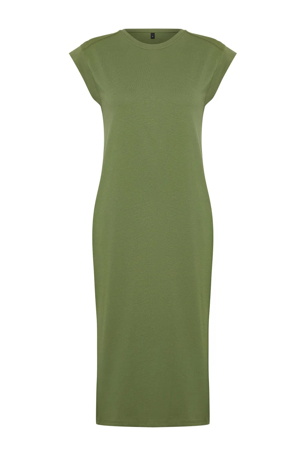 Trendyol Collection  Khakifarbenes, schlichtes T-Shirt-Kleid aus 100 % Baumwolle, Midi-Midikleid mit Mondärmeln, bequemer Schnitt und TWOSS24EL00126