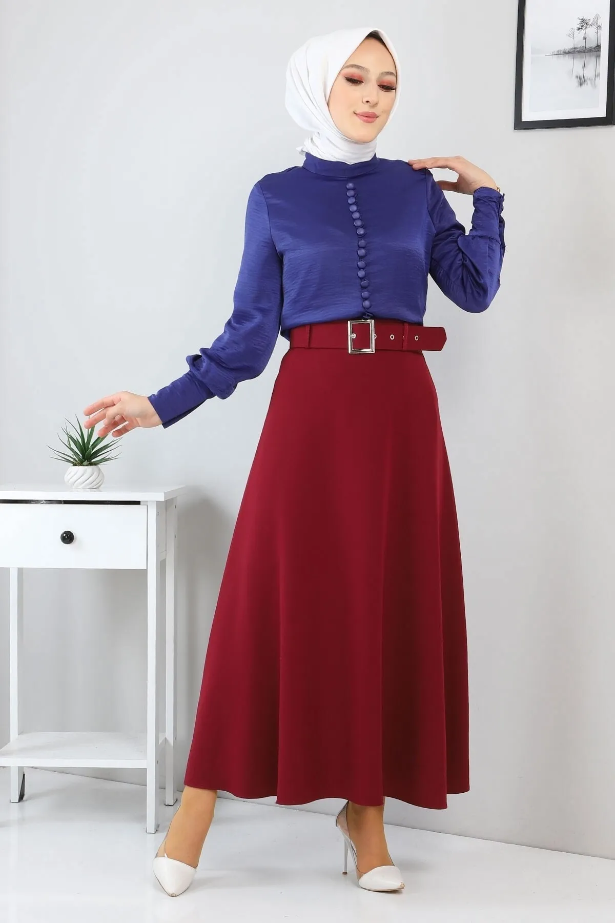 Modamihram  Rockanzug mit Knopfdetail Indigo 10626