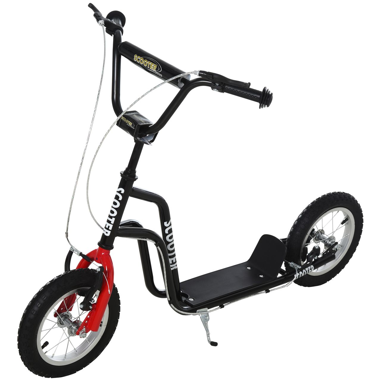 HOMCOM Kinderroller Lenker Verstellbar Scooter Tretroller Cityroller Kinder Roller Kickboard mit Luftreifen 12 Zoll ab 5 Jahre Schwarz 120 x 58 x 75-80 cm