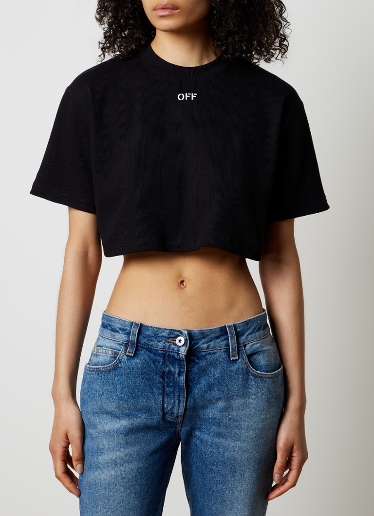 Crop top Off-White Off Stamp à texture côtelée et logo brodé