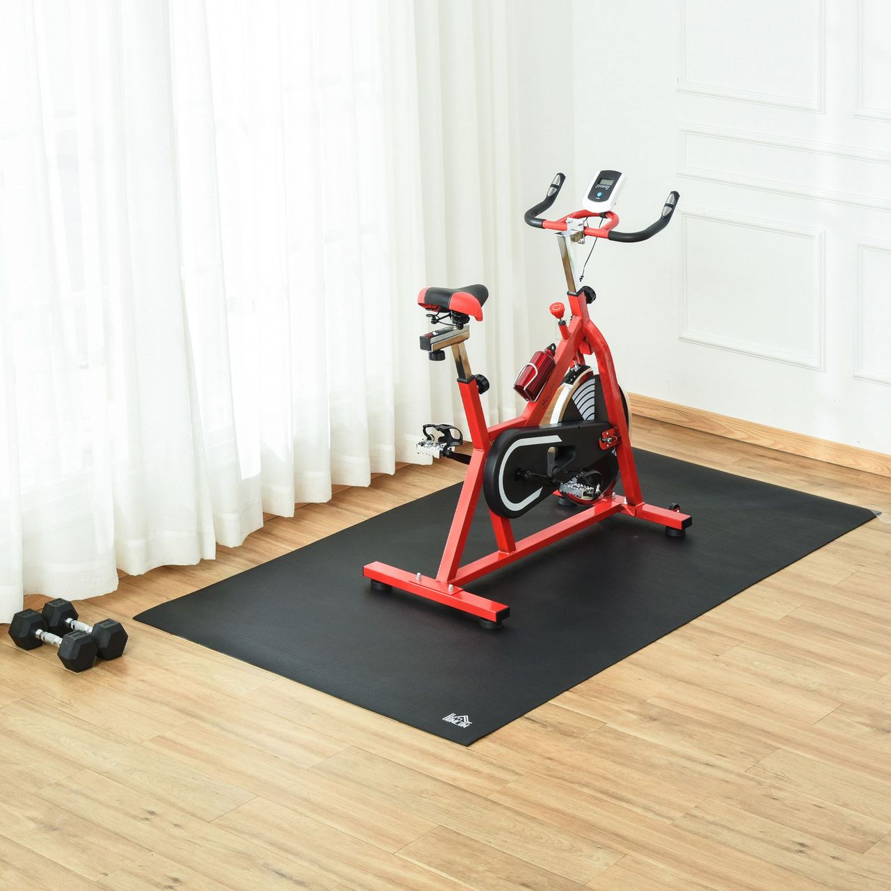 HOMCOM Bodenschutzmatte für Fitnessgeräte Sport Multifunktionsmatte Gymnastikmatten Yogamatten Anti-Rutsch Fitnessgerät für Heimtrainer Crosstrainer Laufband Schwarz 180 x 90 x 0,6 cm
