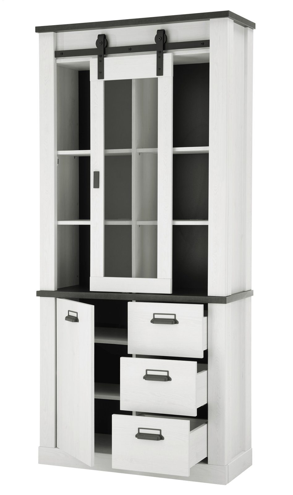 Furn.Design Esszimmer-Set Stove, (Möbel-Set in Pinie weiß Landhaus, 2-teilig), mit Scheunentorbeschlag