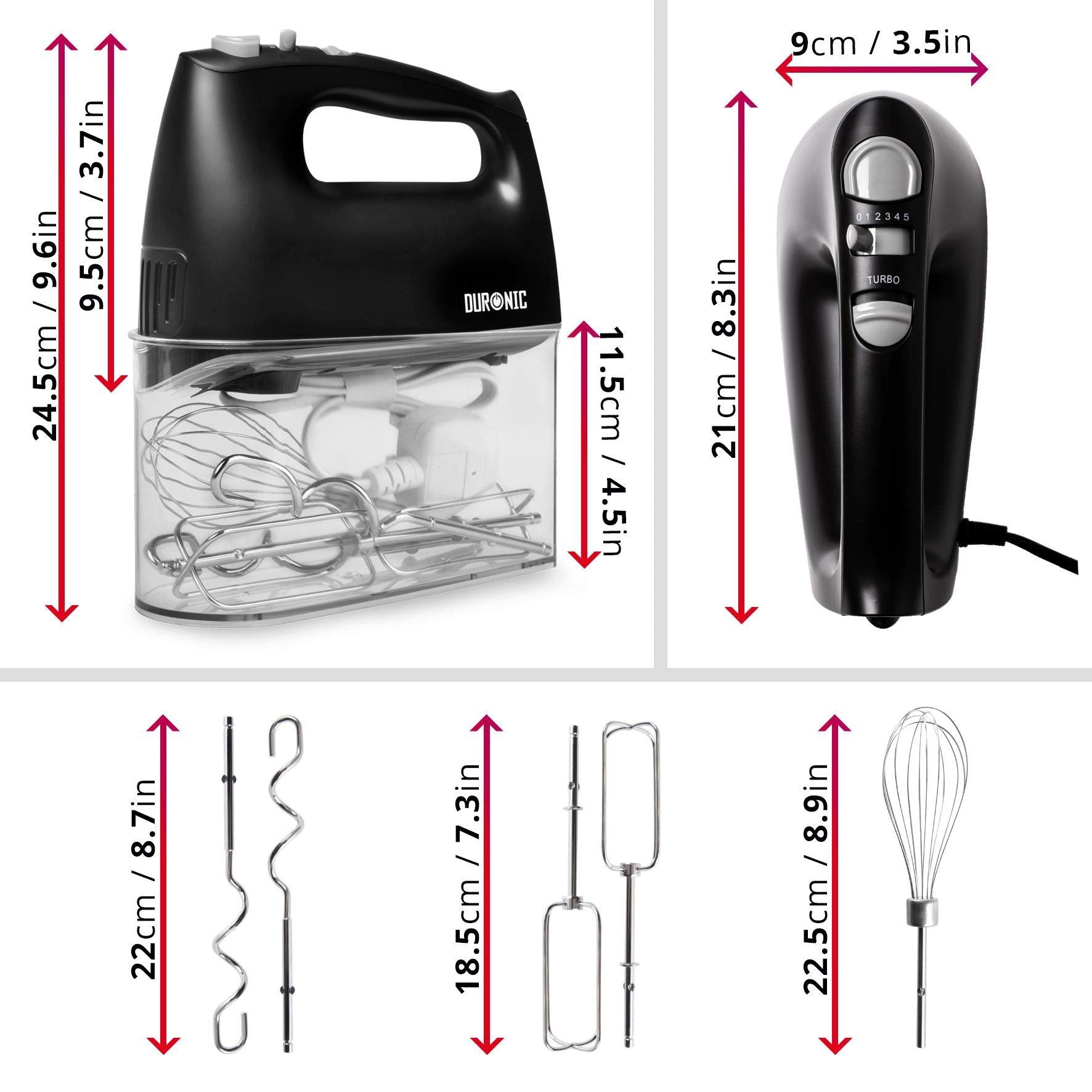Duronic Handmixer, Duroni HM4BK Handrührer, Mixer mit 400W