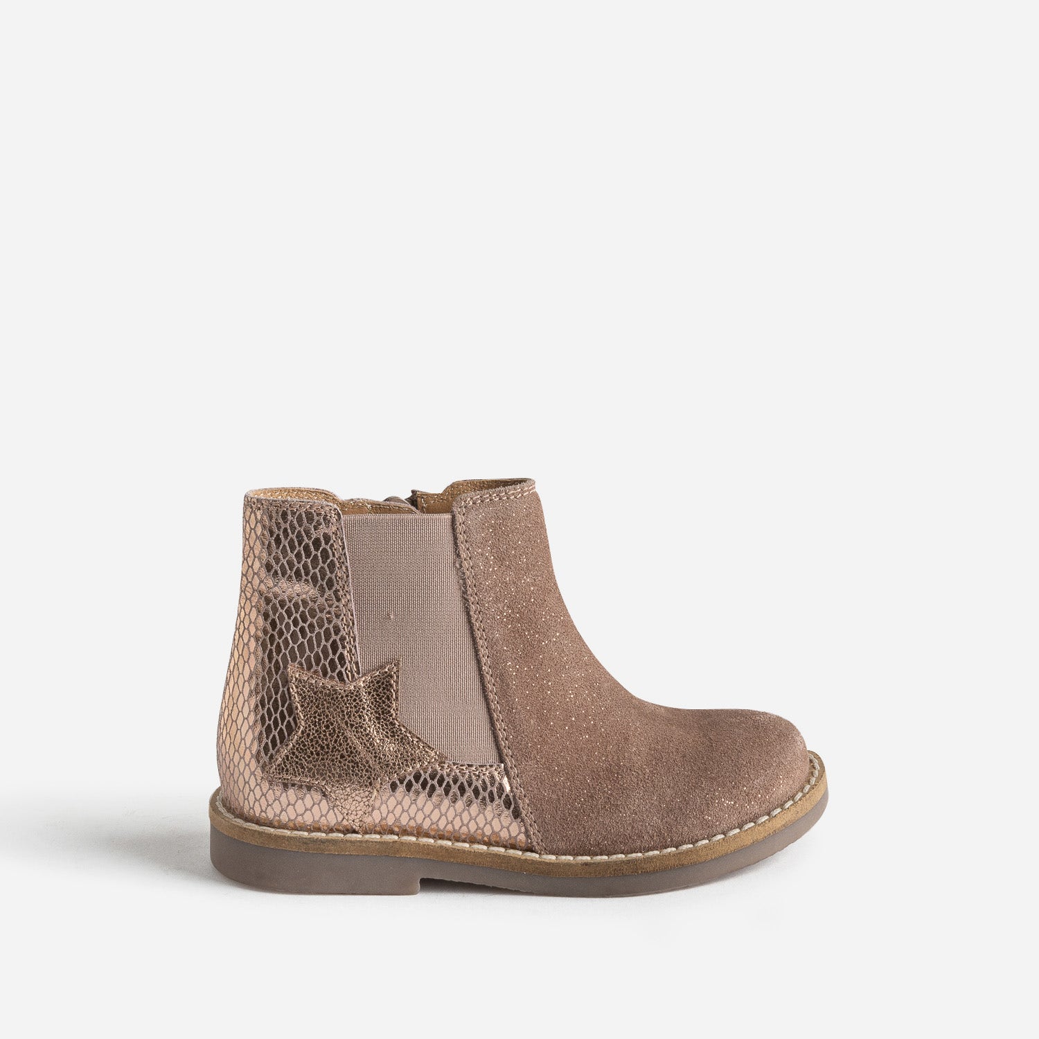 Boots BUGGY taupe en cuir velours pailleté