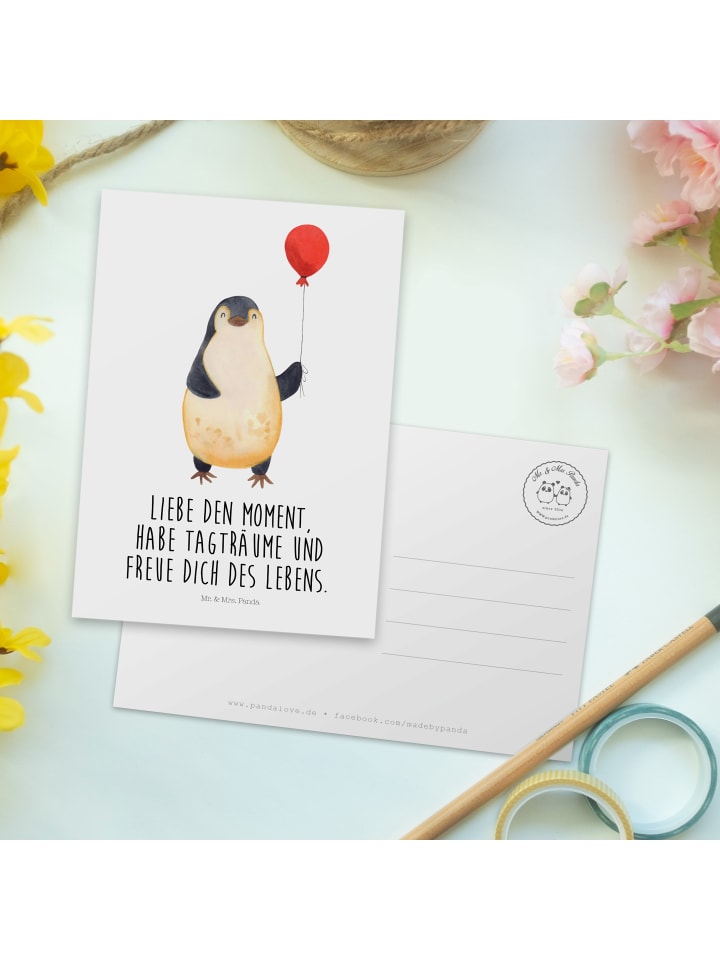 Mr. & Mrs. Panda Postkarte Pinguin Luftballon mit Spruch in Weiß günstig kaufen onesize