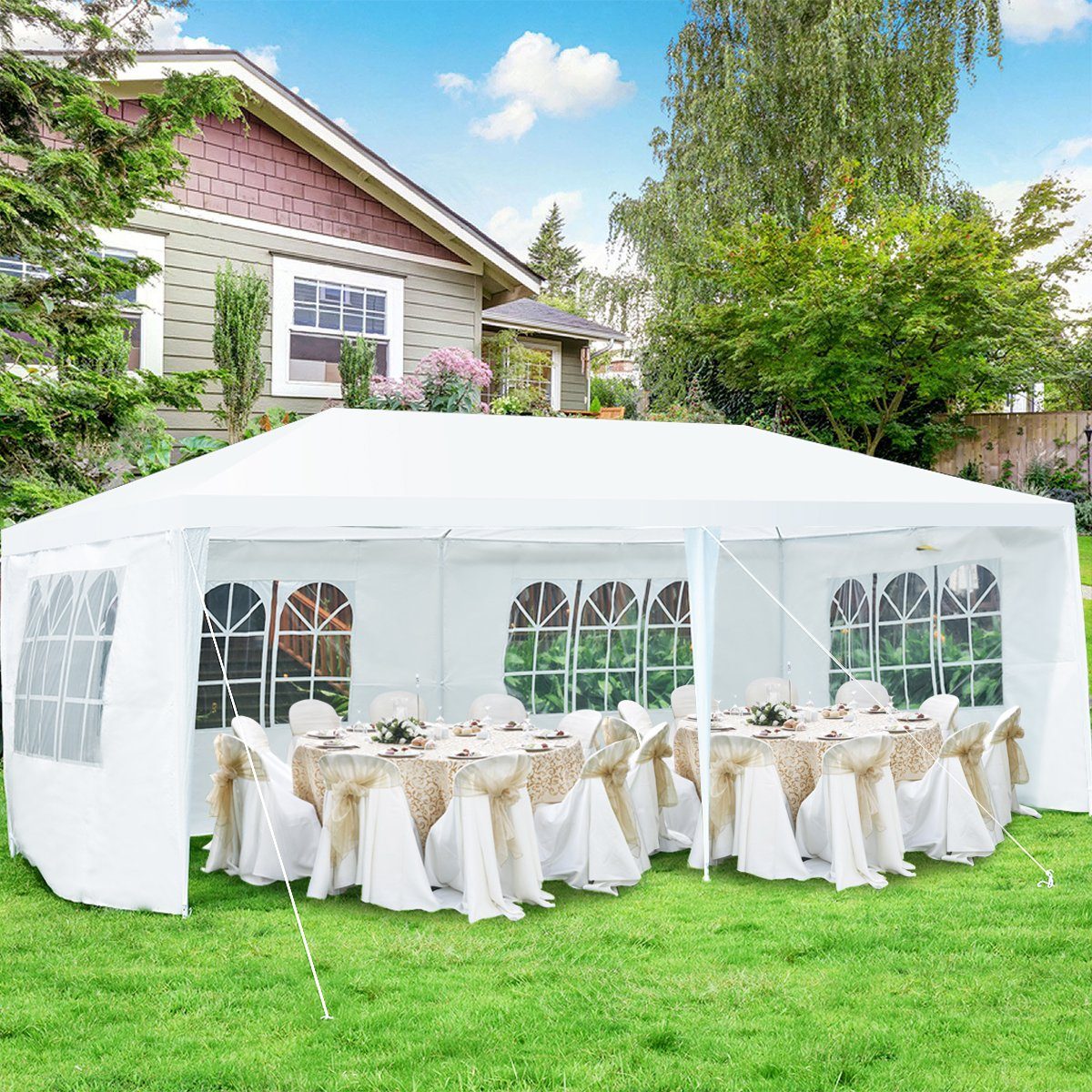 COSTWAY Pavillon Gartenzelt Partyzelt Gartenpavillon, mit 4 Seitenteilen, 3x6m inkl. Tragetasche