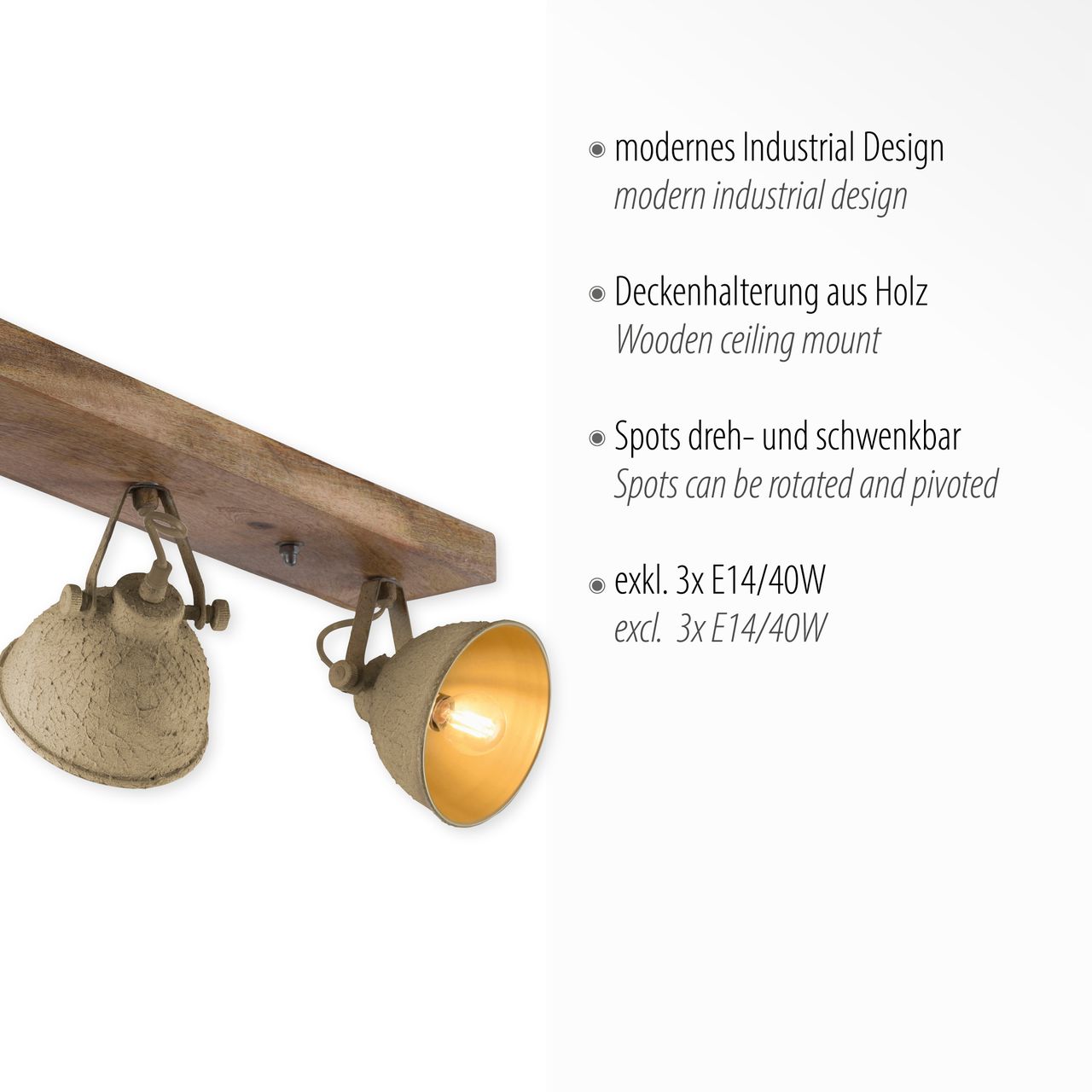 JUST LIGHT LeuchtenDirekt Wand- und Deckenleuchte, SAMIA, 3x  E14 a max. 40,00 Watt, dreh- und schwenkbar, Innenleuchte, IP20