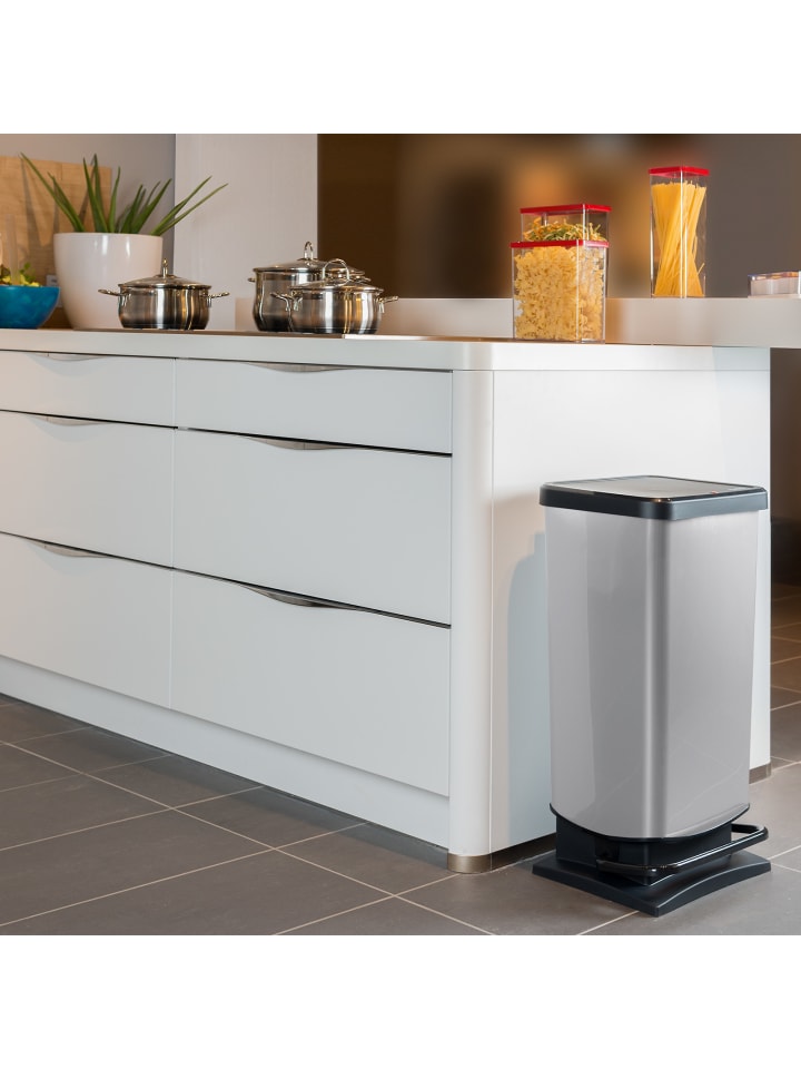 Rotho Paso Mülleimer 40l mit Pedal und Deckel in Silber metallic günstig kaufen onesize