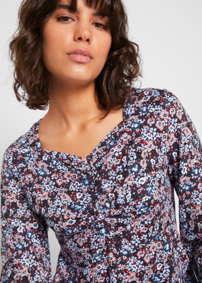 Shirt-Tunika mit Unterbrust-Teilungsnaht und Raffung vorne