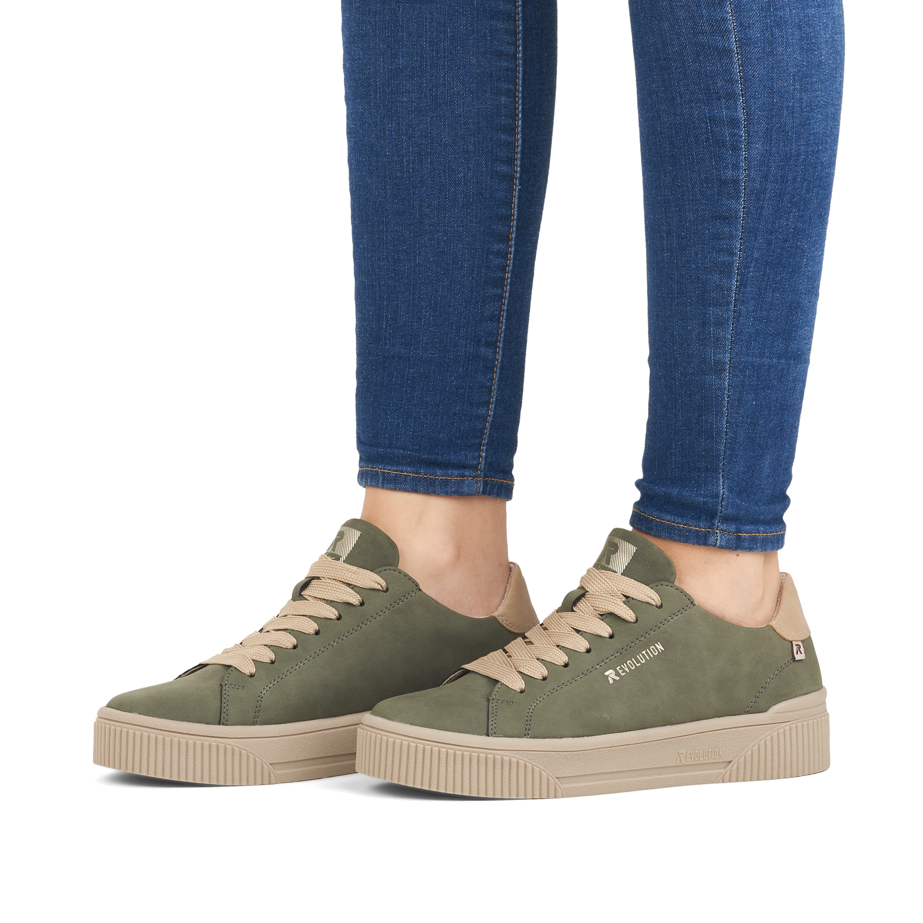 Rieker Damen Sneaker Low khaki-green creme-beige