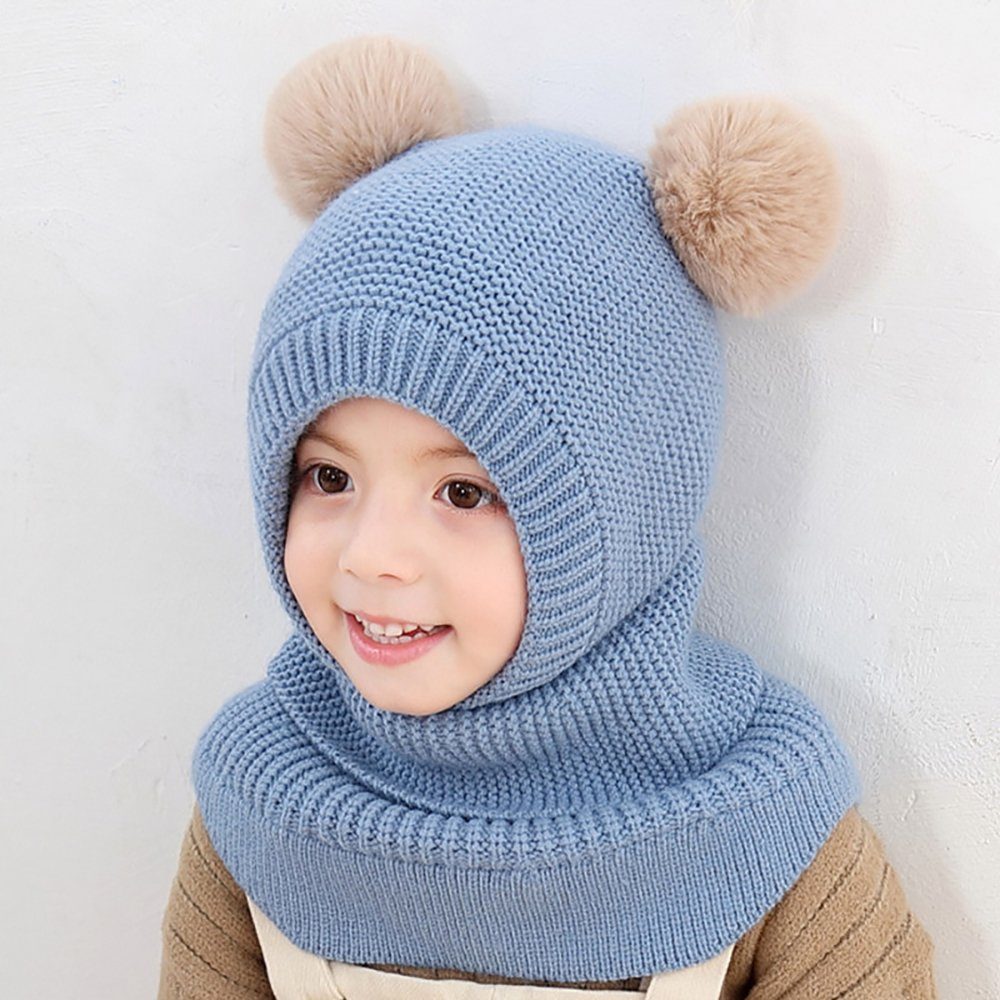 HutWorld Bommelmütze Kinder Winter Beanie Hut Schal (Kinder Unisex Strick Bommelmütze, 1-St., Winter Mütze Loop) Wintermütze Warm Mütze Kinder