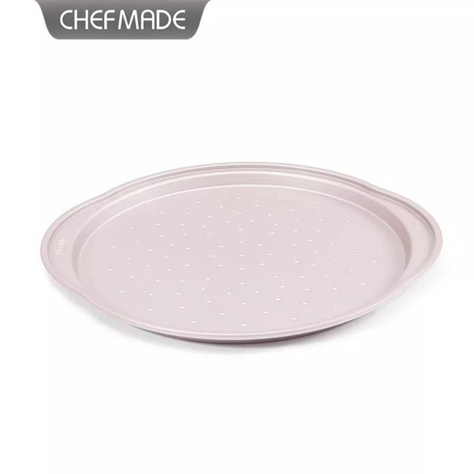 Chefmade Pizzablech Backblech, Karbonstahl, (CHEFMADE, Pizza Backblech 36 cm mit Perforation, 400x400x30, Champagnergold, antihaft- & silikonbeschichtet, Hefekuchen, Fladenbrot, Grillbrot, 1-St., Premium), Pizzablech - Pizzablech Rund Antihaftbeschic