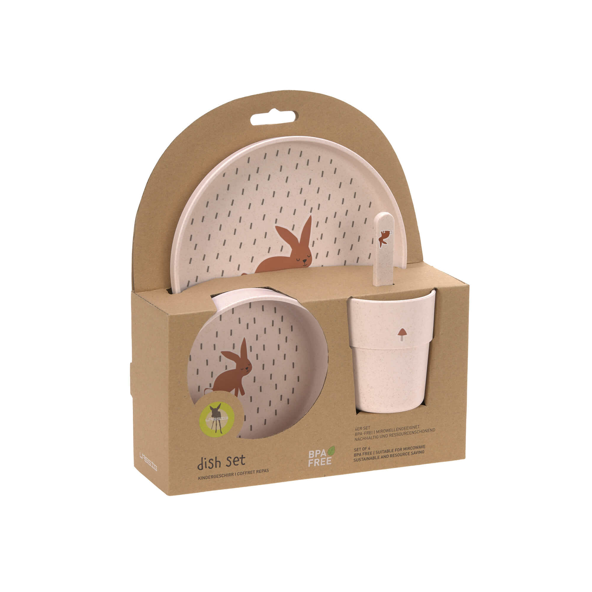 Kindergeschirr Set (Teller - Schüssel - Becher - Löffel), Little Forest Hase