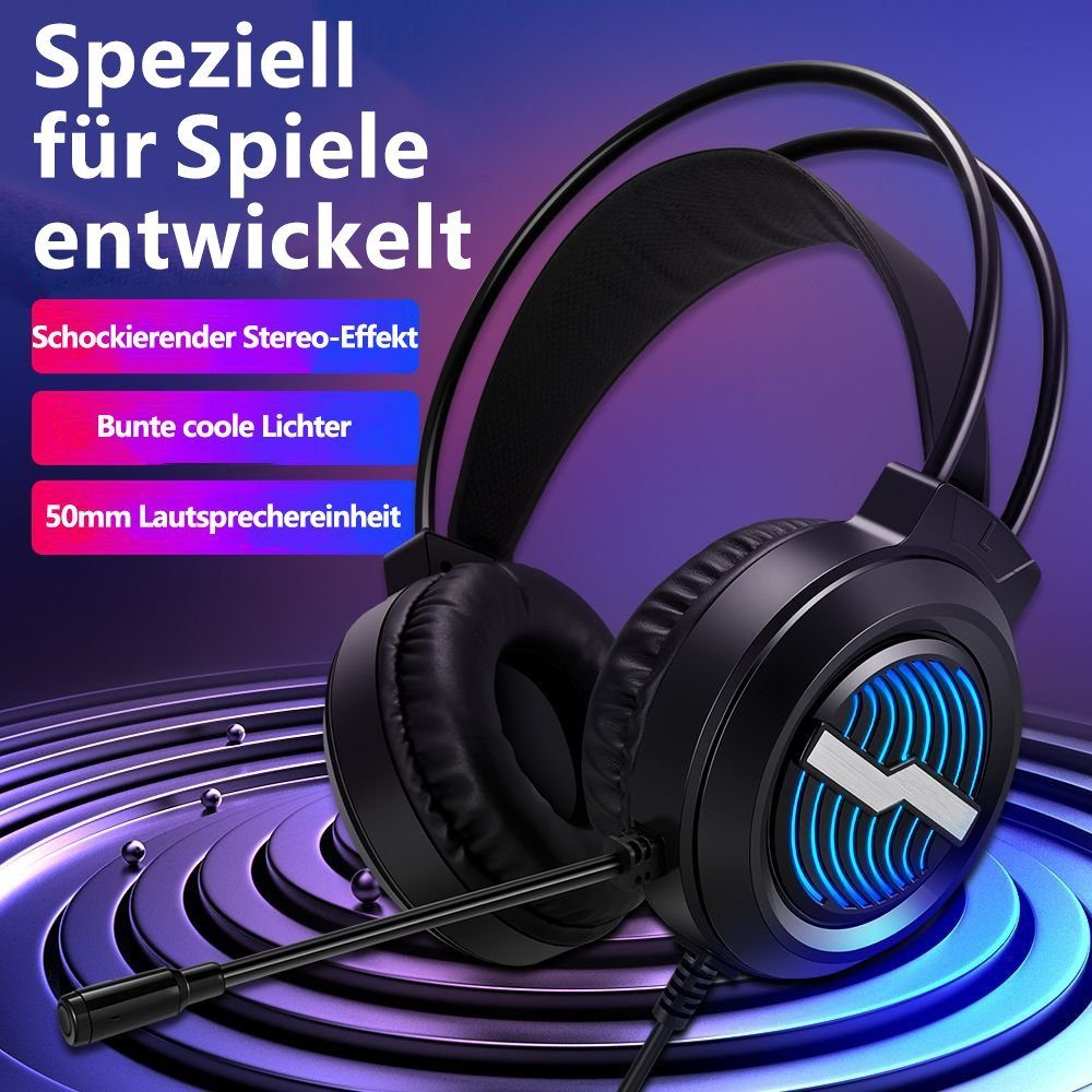 BUMHUM Gaming-Headset,Bunte LED-Beleuchtung, USB-Kabel Gaming-Headset (Over-Ear-Design: Gaming-Headset mit starkem Bass und Mikrofon)