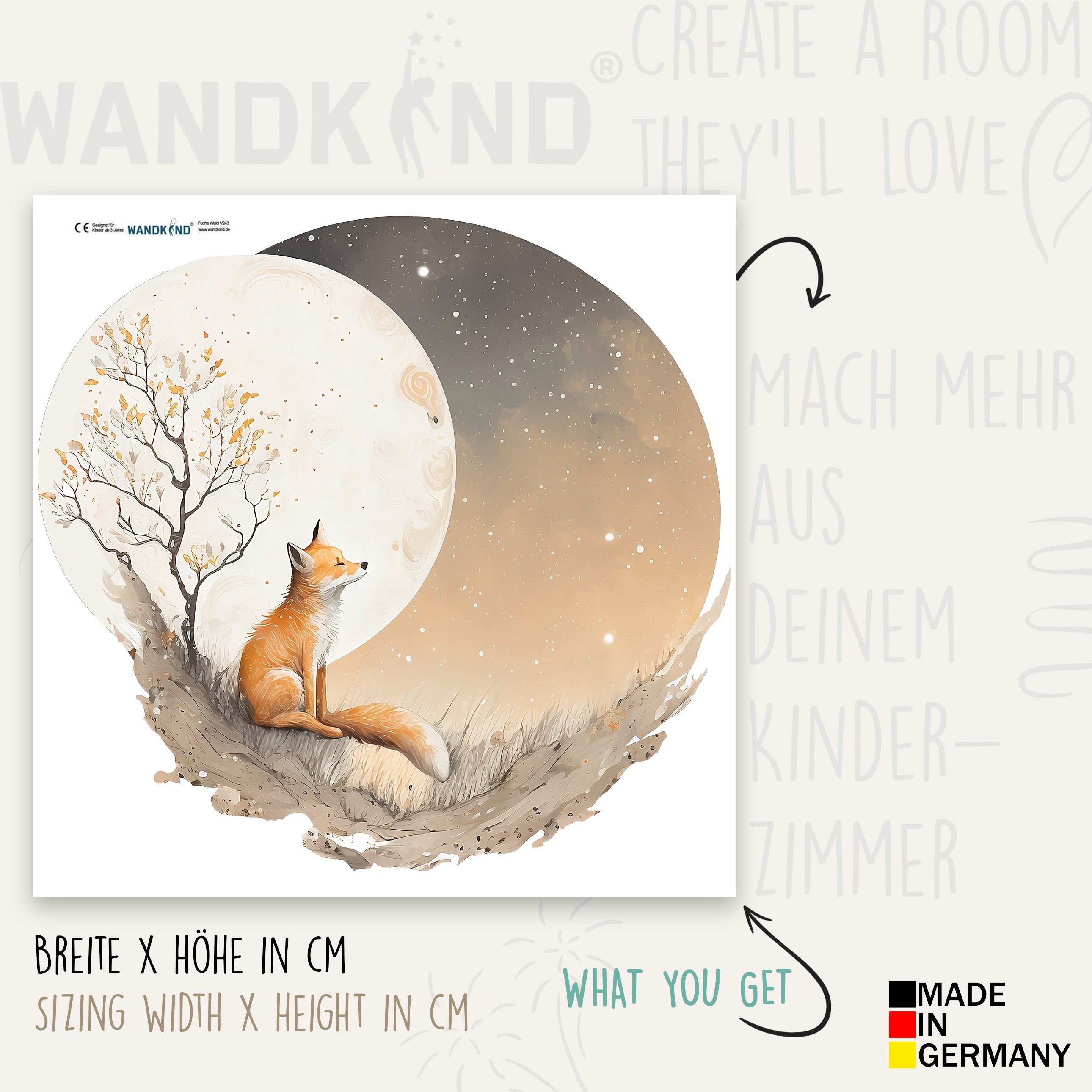 WANDKIND Wandtattoo Fuchs auf dem Mond V411, wieder ablösbar