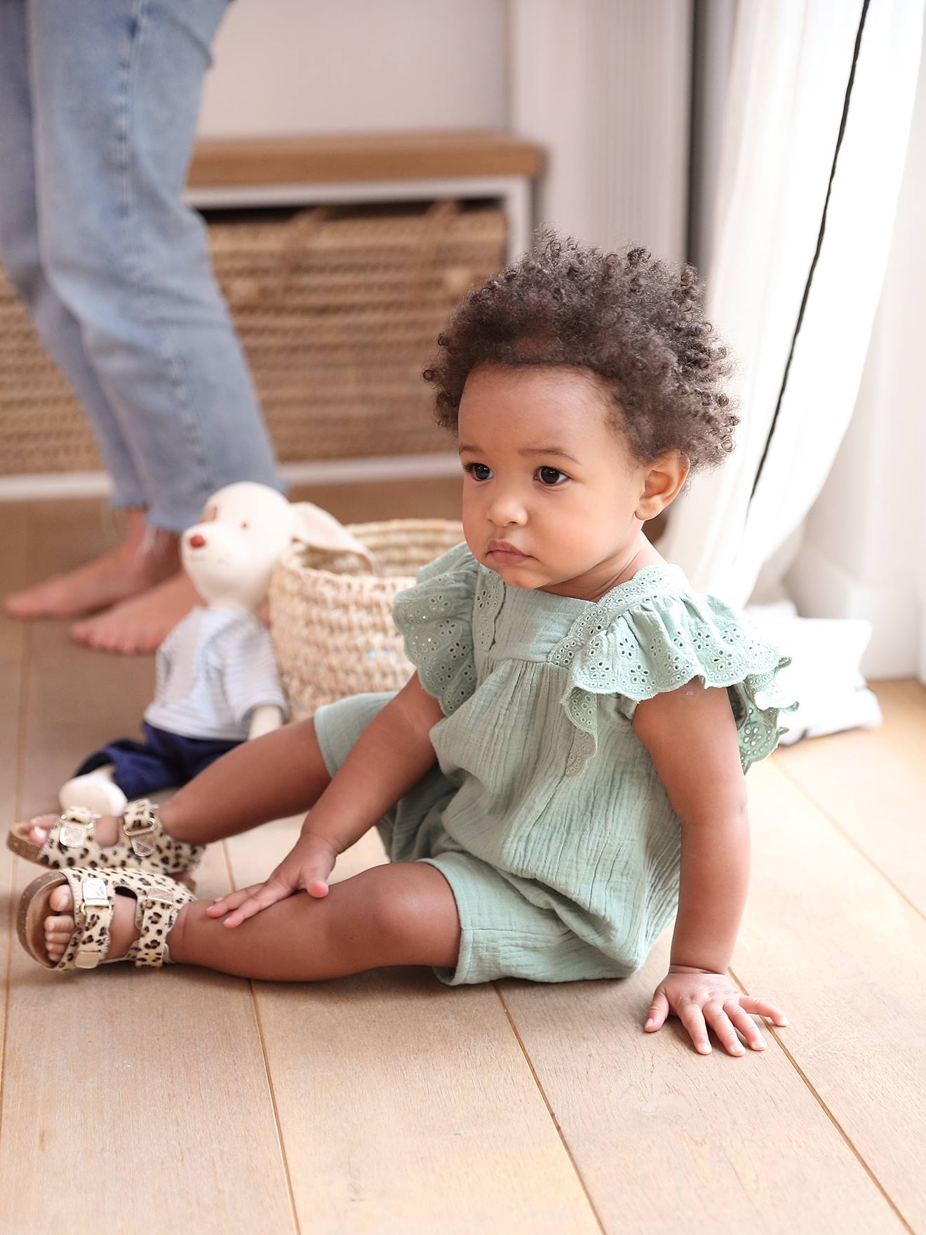 Vertbaudet Mädchen Baby Sommer-Overall - salbeigrün