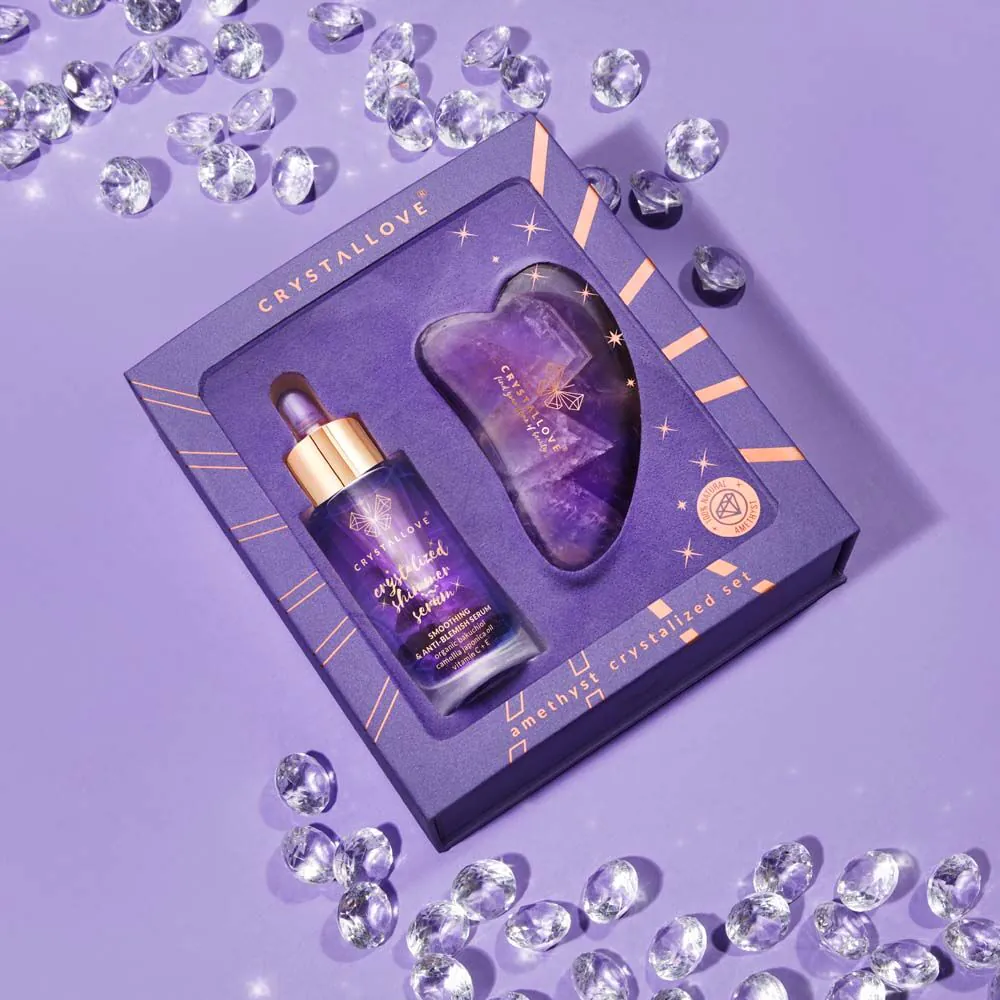 Crystallove Amethyst serum za lice + Gua Sha masažna ploča