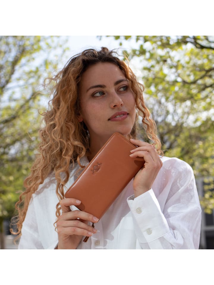 SID & VAIN Leder-Geldbörse echt Leder Geldbeutel Damen groß hell-tan in braun günstig kaufen onesize