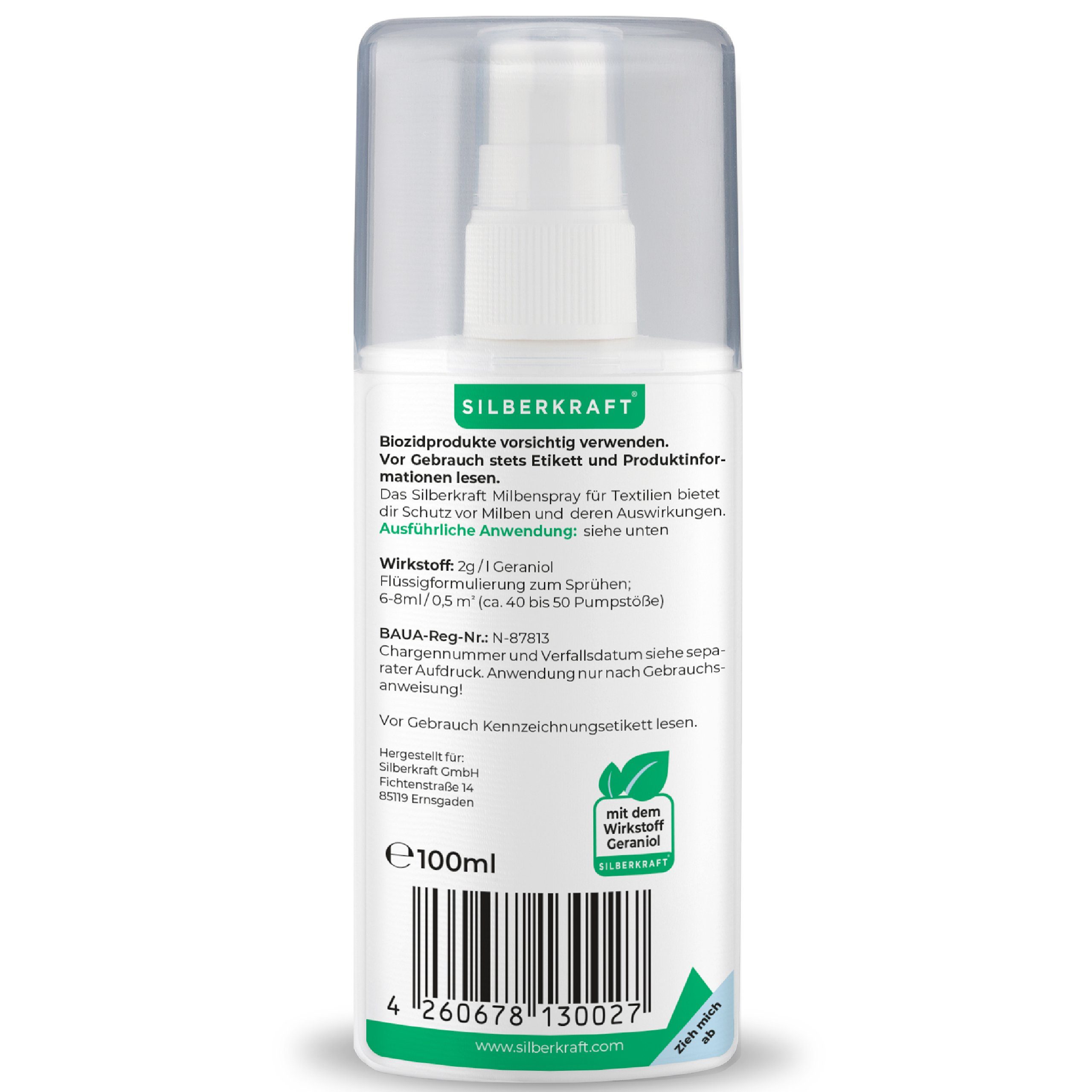 Silberkraft Insektenspray Milbenspray für Matratzen & Textil - Milben im Bett bekämpfen, 100 ml, 1-St.