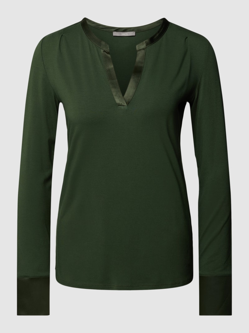 Longsleeve mit Serafino-Ausschnitt in dunkelgrün