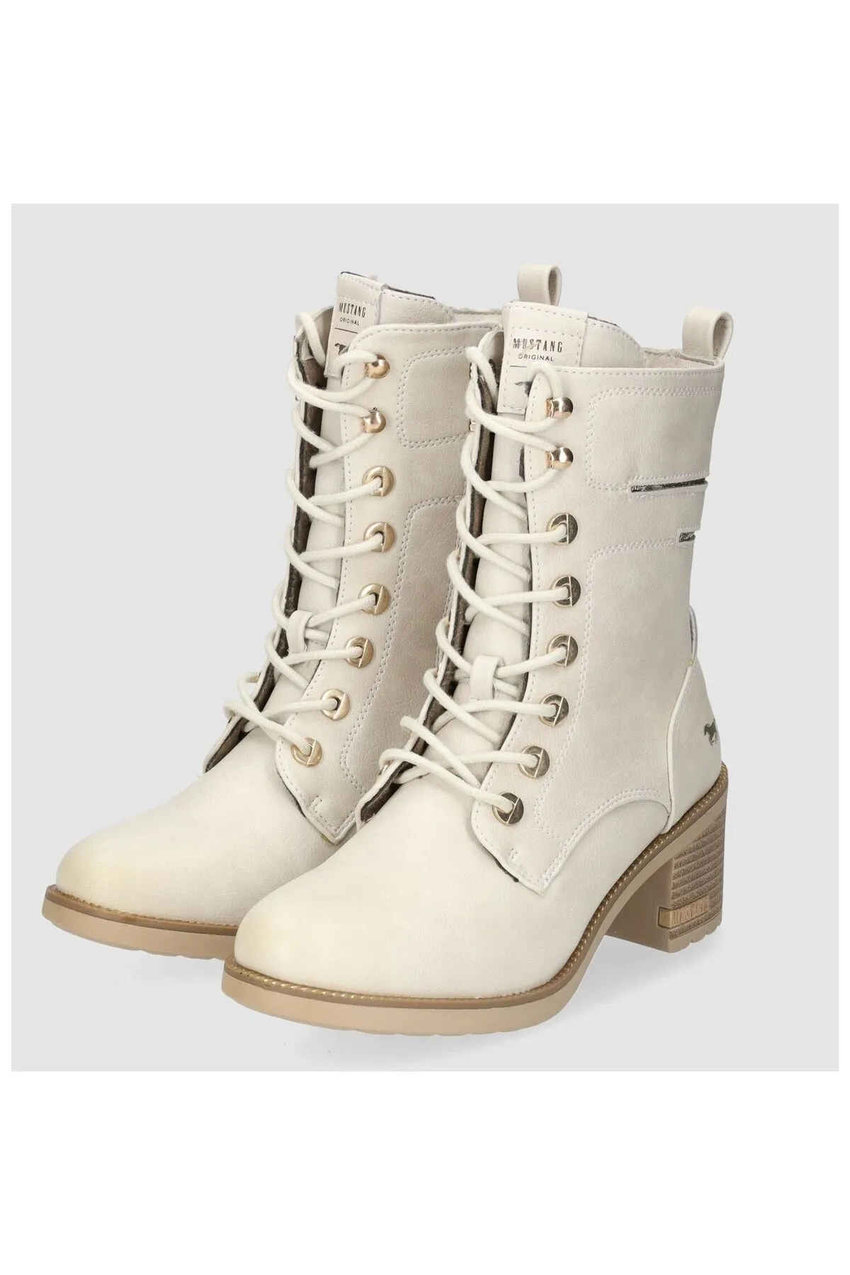 Mustang  Stiefelette - Beige - Blockabsatz