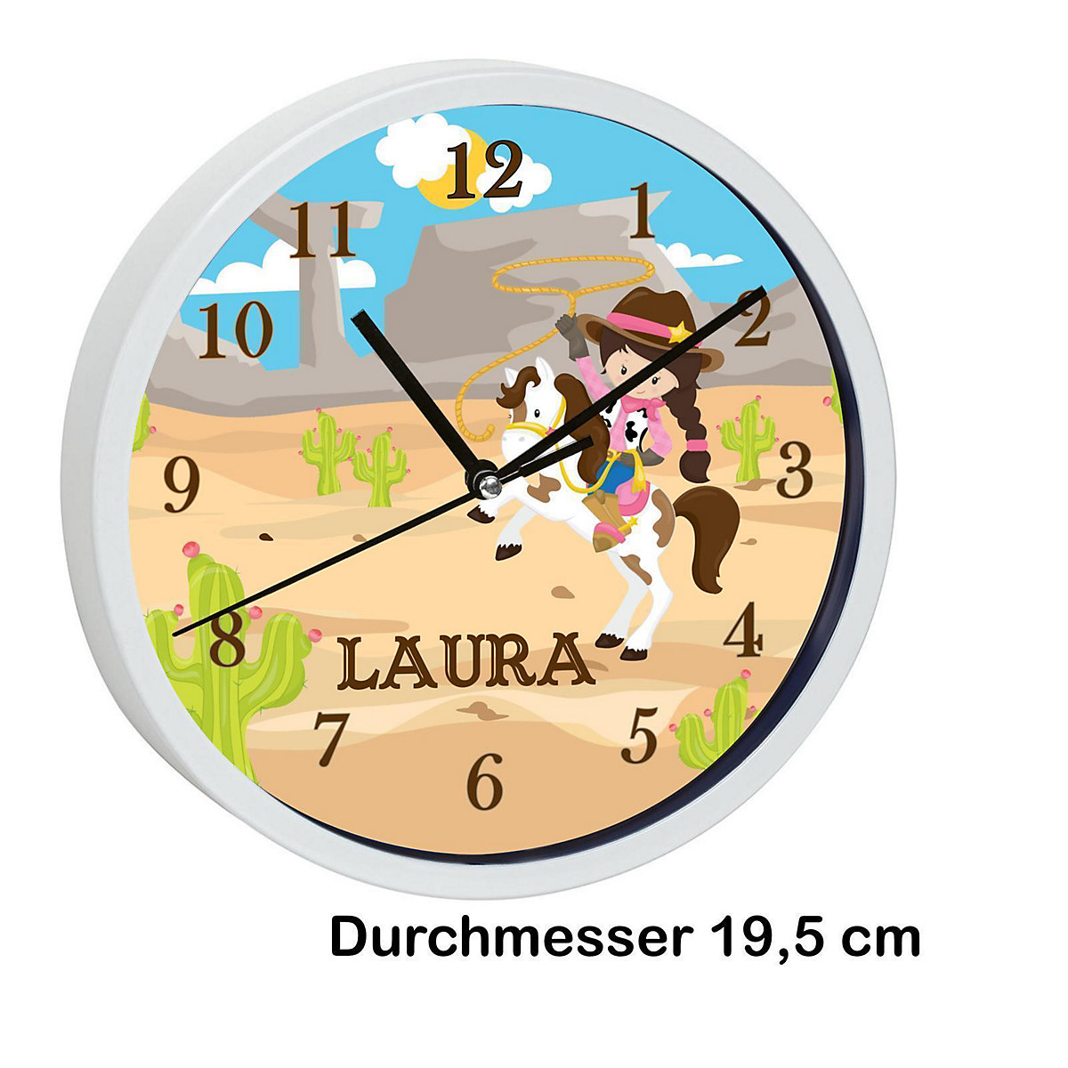 Kinder Wanduhr personalisiert mit Name Cowgirl