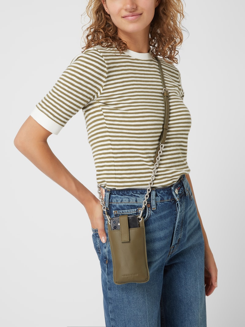 Handytasche aus Leder in olivgrün