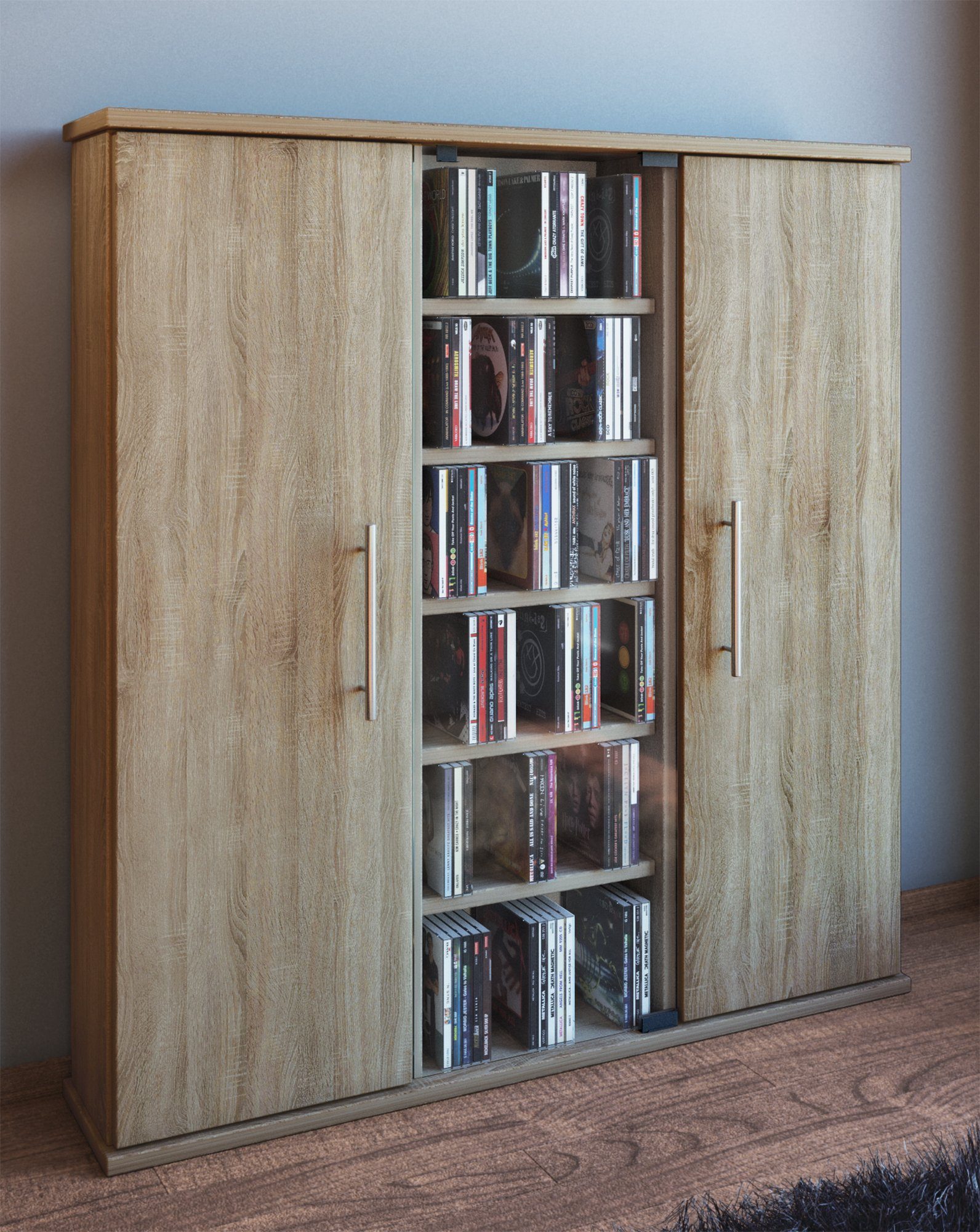 VCM CD-Regal Holz CD DVD Stand Regal Schrank Santo Glastür, 1-tlg.